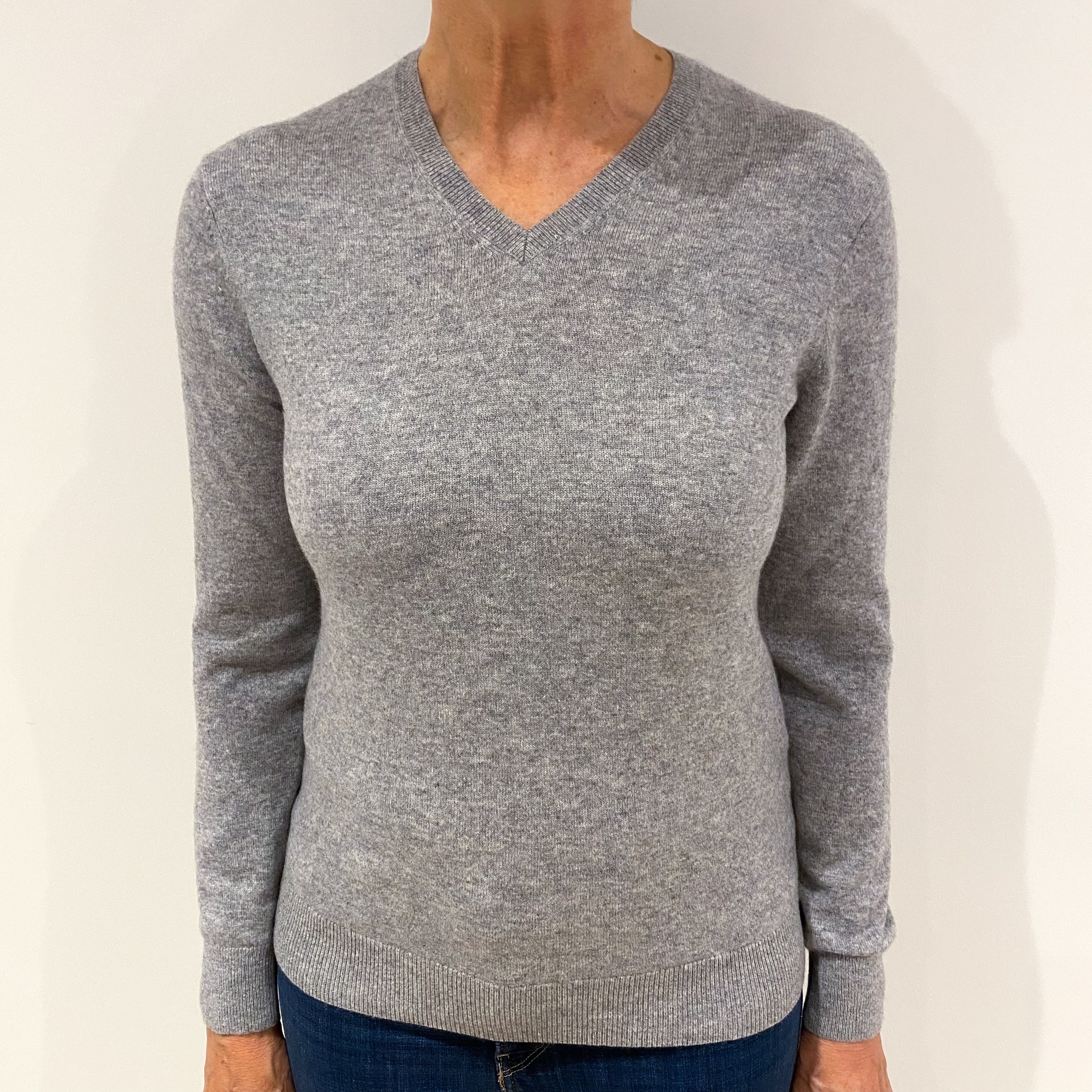 Smoke Grey Cashmere V Neck Jumper Medium