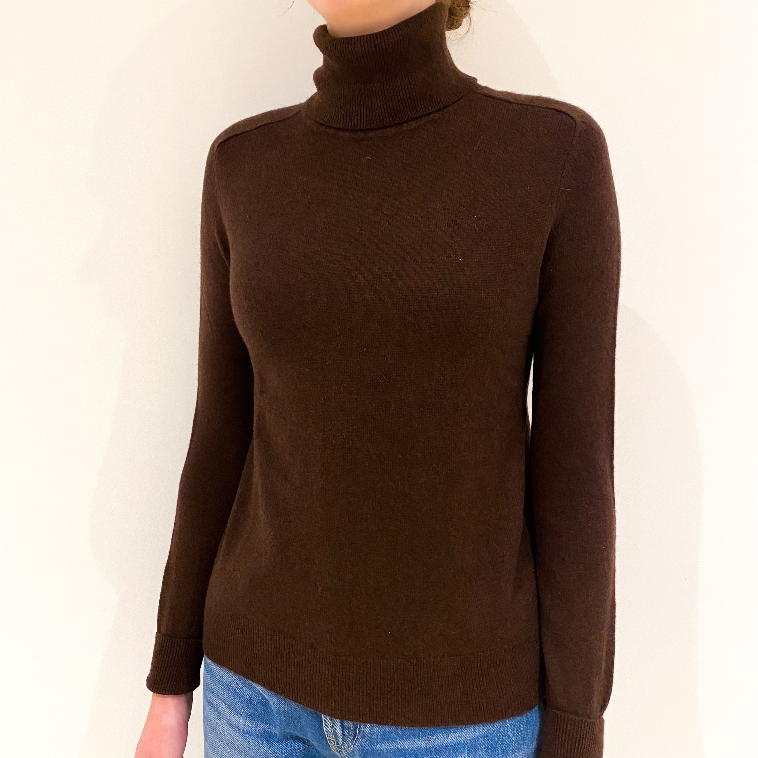 Umber Brown Cashmere Polo Neck Jumper Extra Small