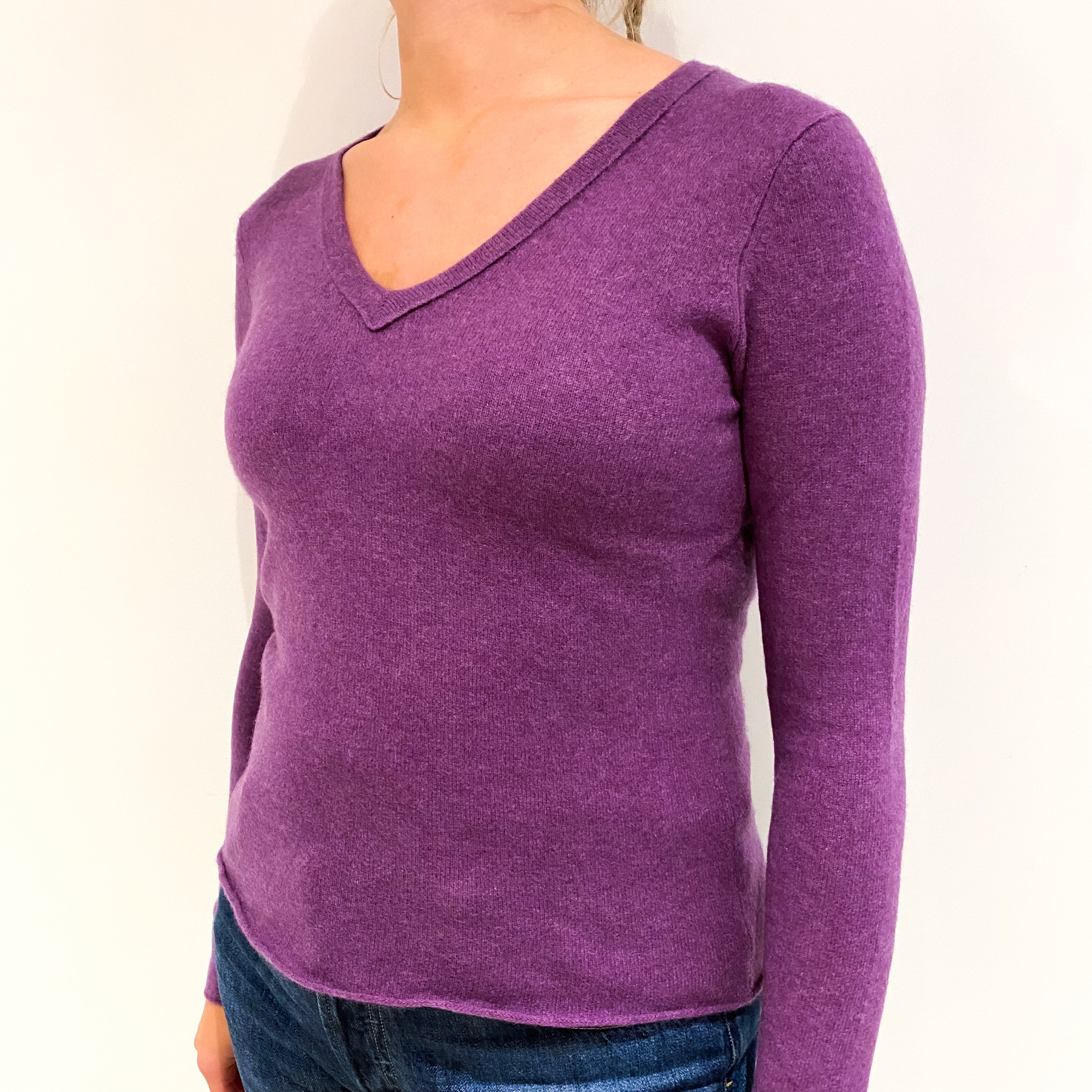 Plum Purple Cashmere V-Neck Jumper Small