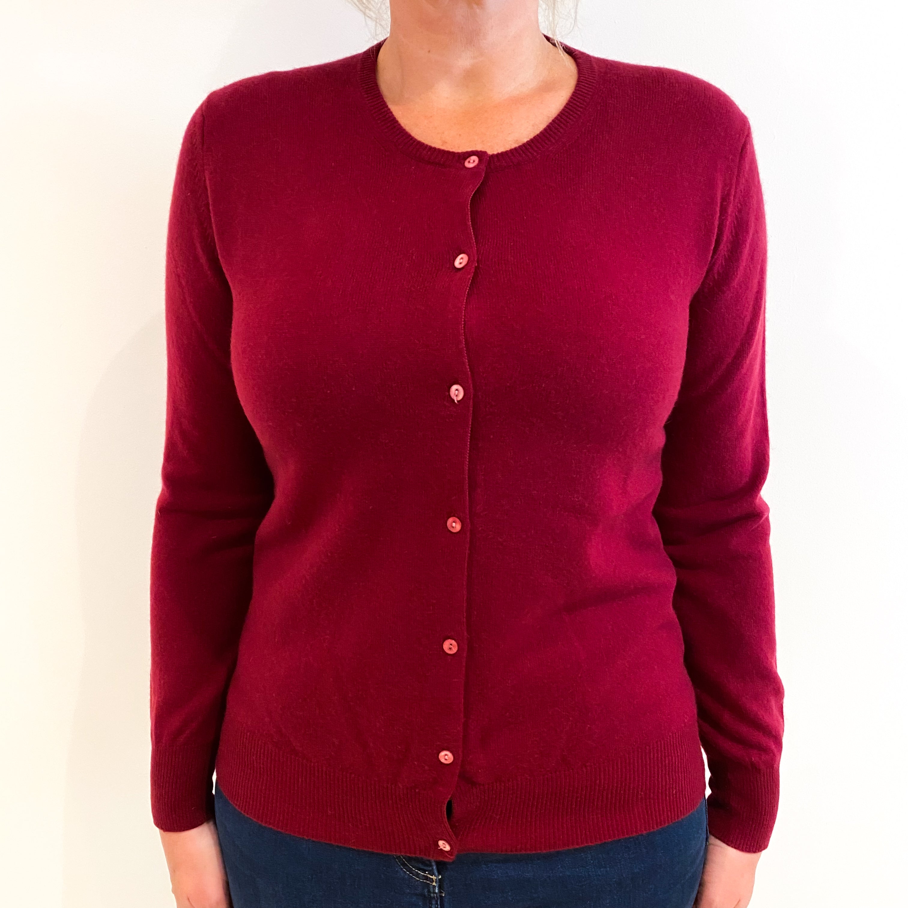 Wine Red Cashmere Crew Neck Cardigan Large