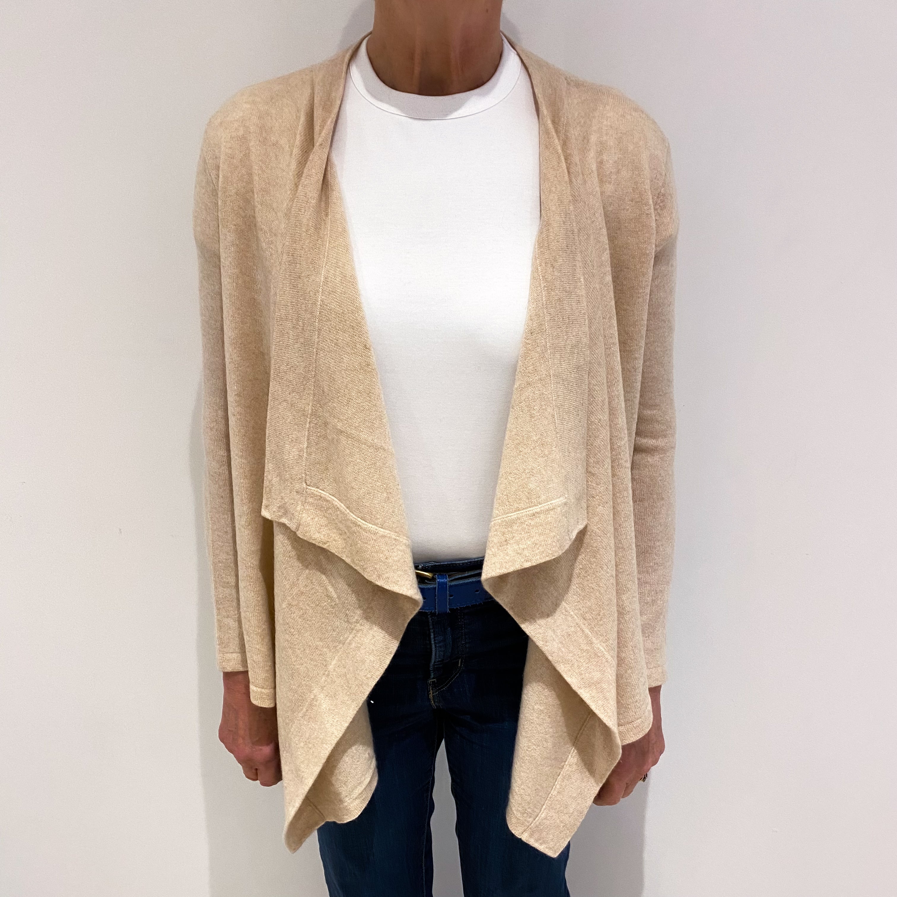 Warm Beige Waterfall Cashmere Cardigan Medium