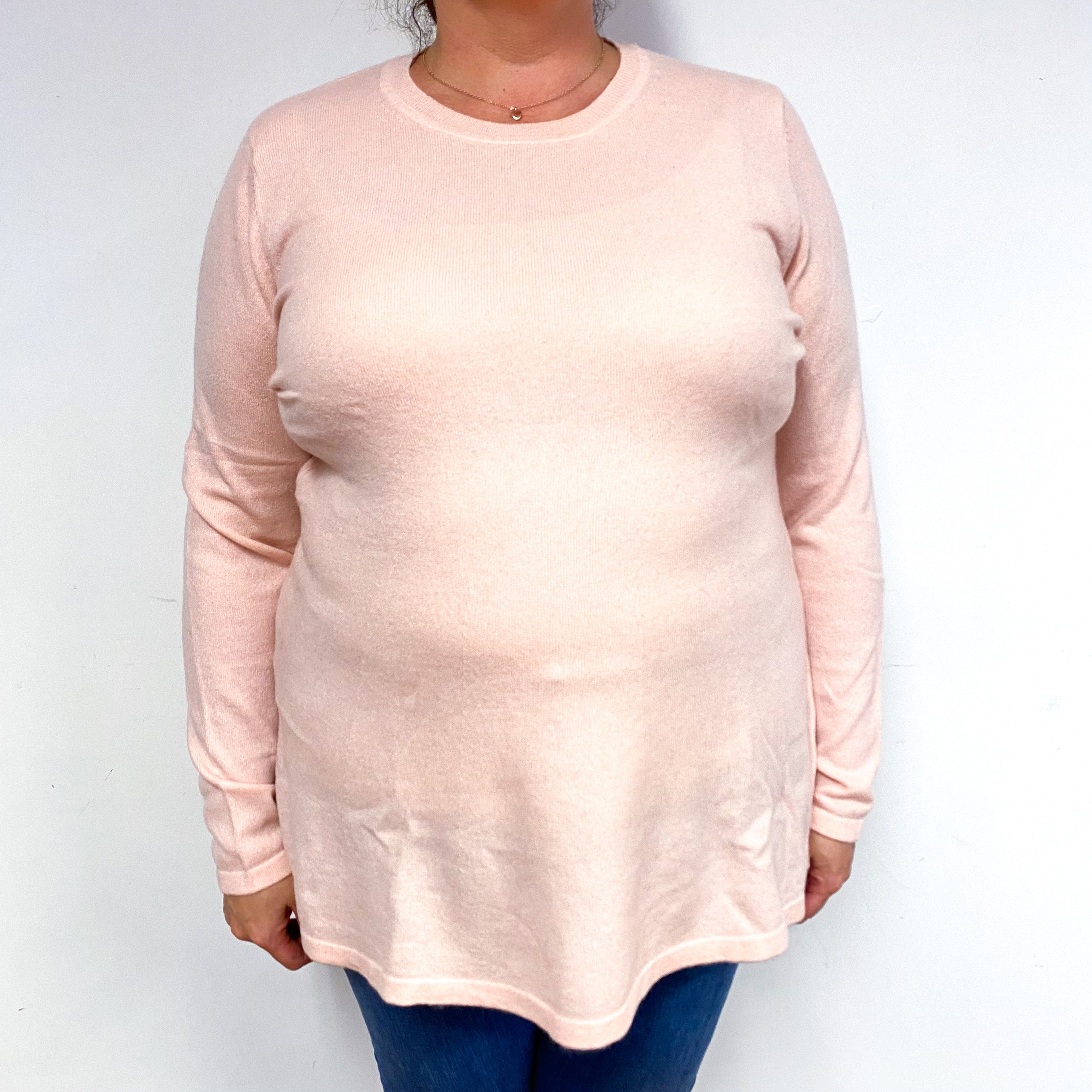 Shell Pink Cashmere Crew Neck Tunic Jumper Extra Large