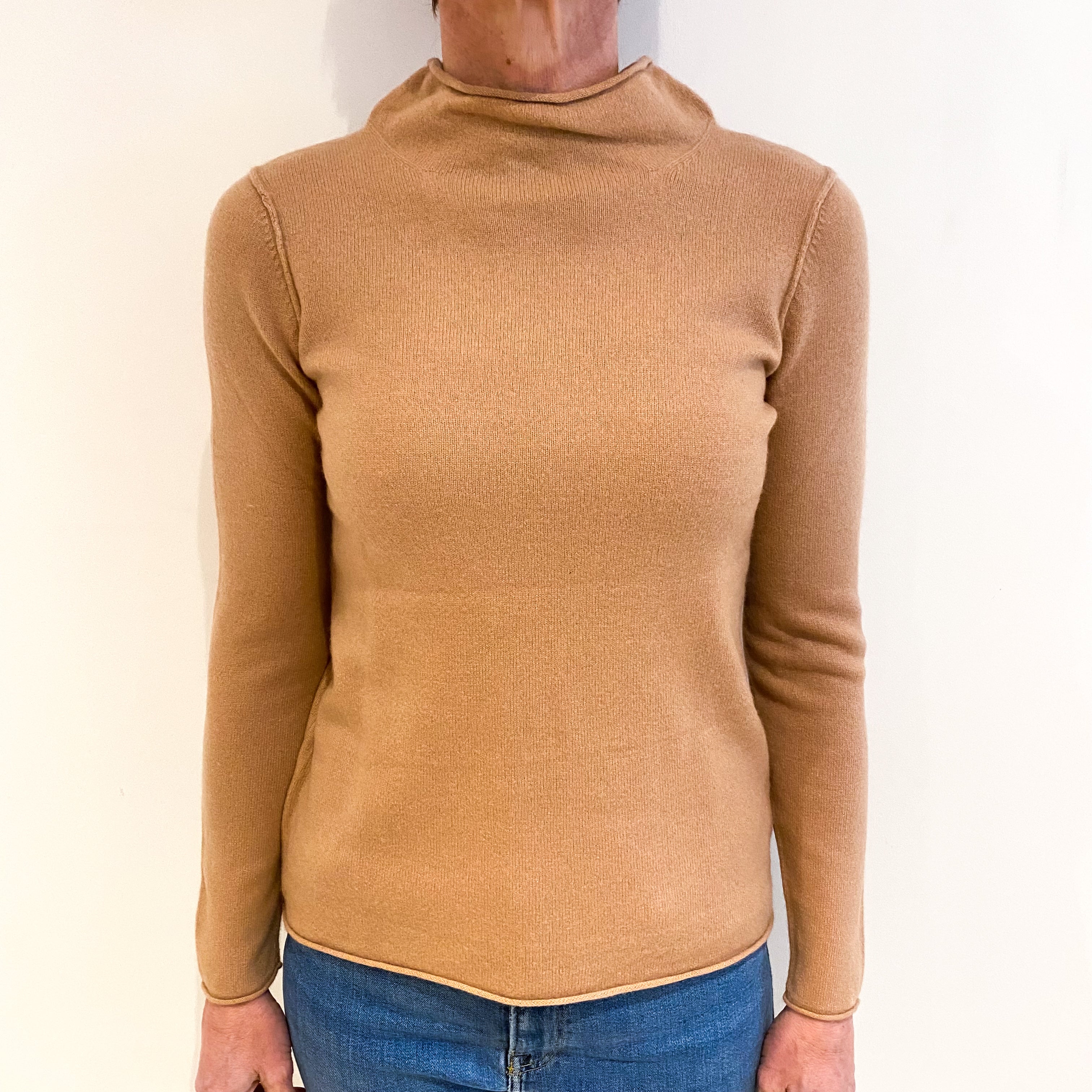 Fudge Brown Cashmere Funnel Neck Jumper Small