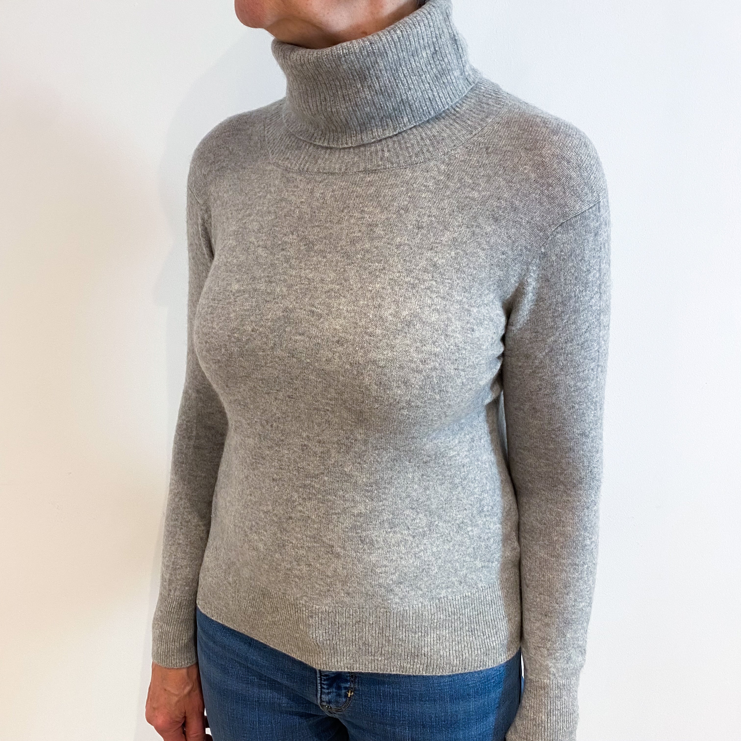 Smoke Grey Cashmere Polo Neck Jumper Medium