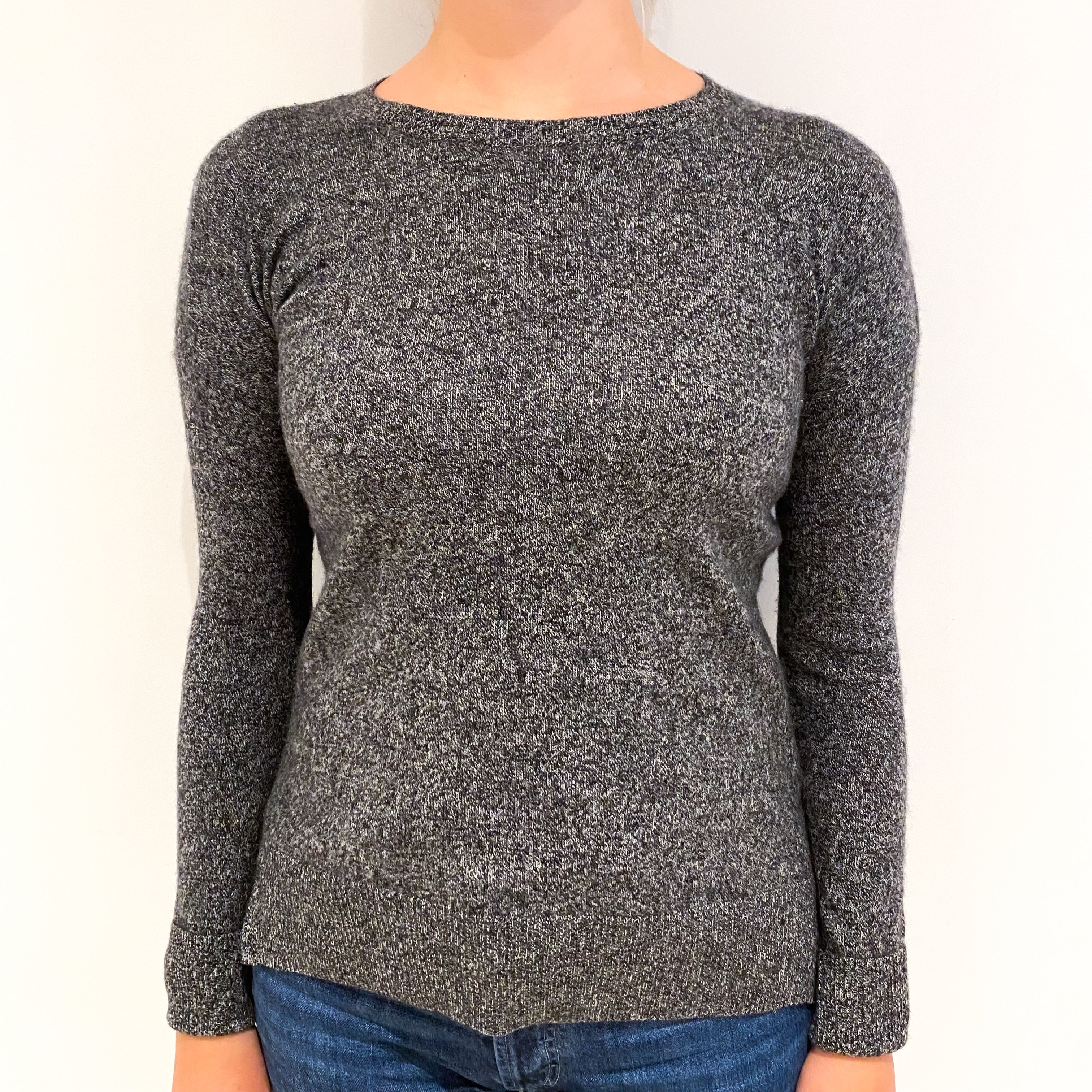 Charcoal Grey Marl Cashmere Crew Neck Jumper Small