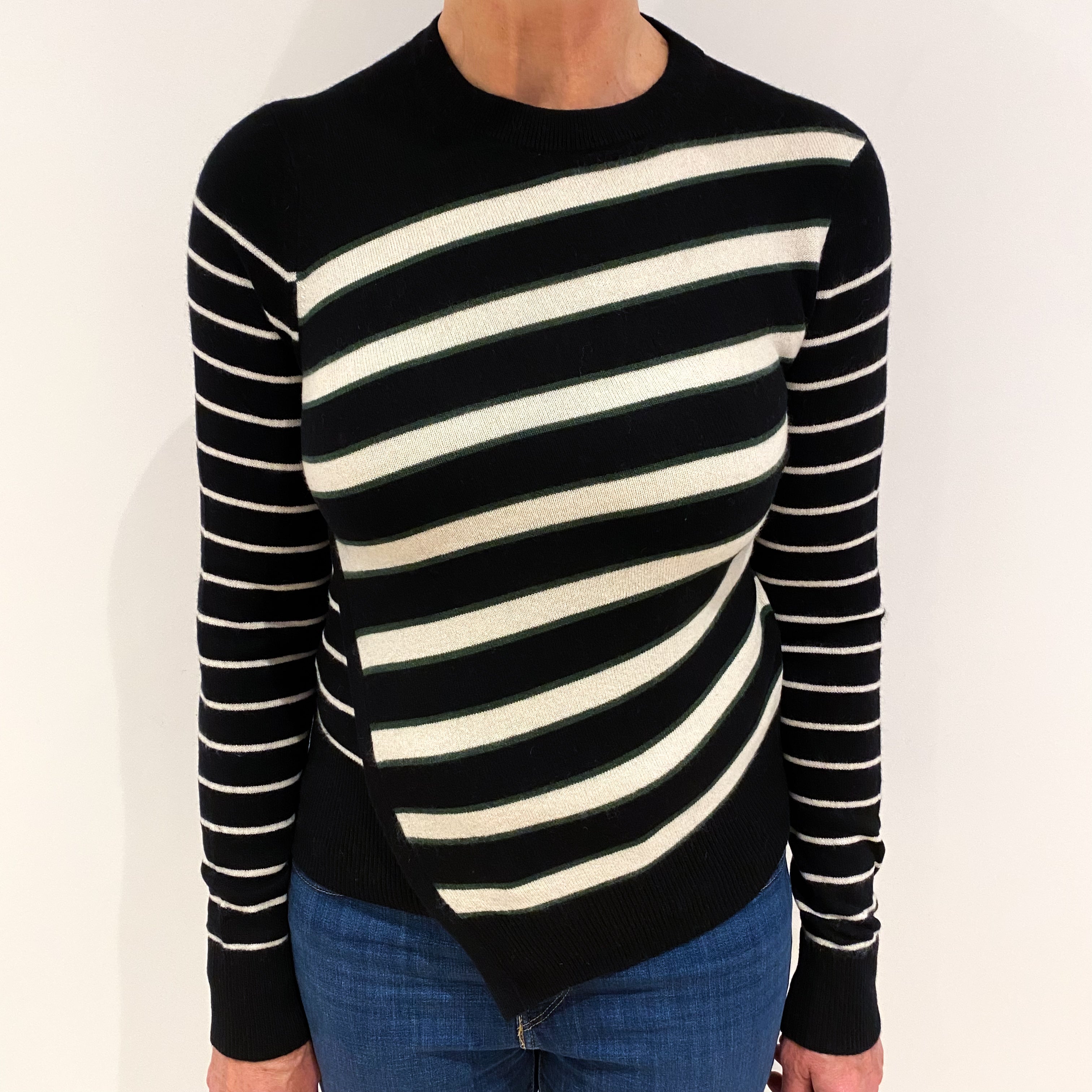 Veronica Beard Black Striped Cashmere Crew Neck Jumper Medium