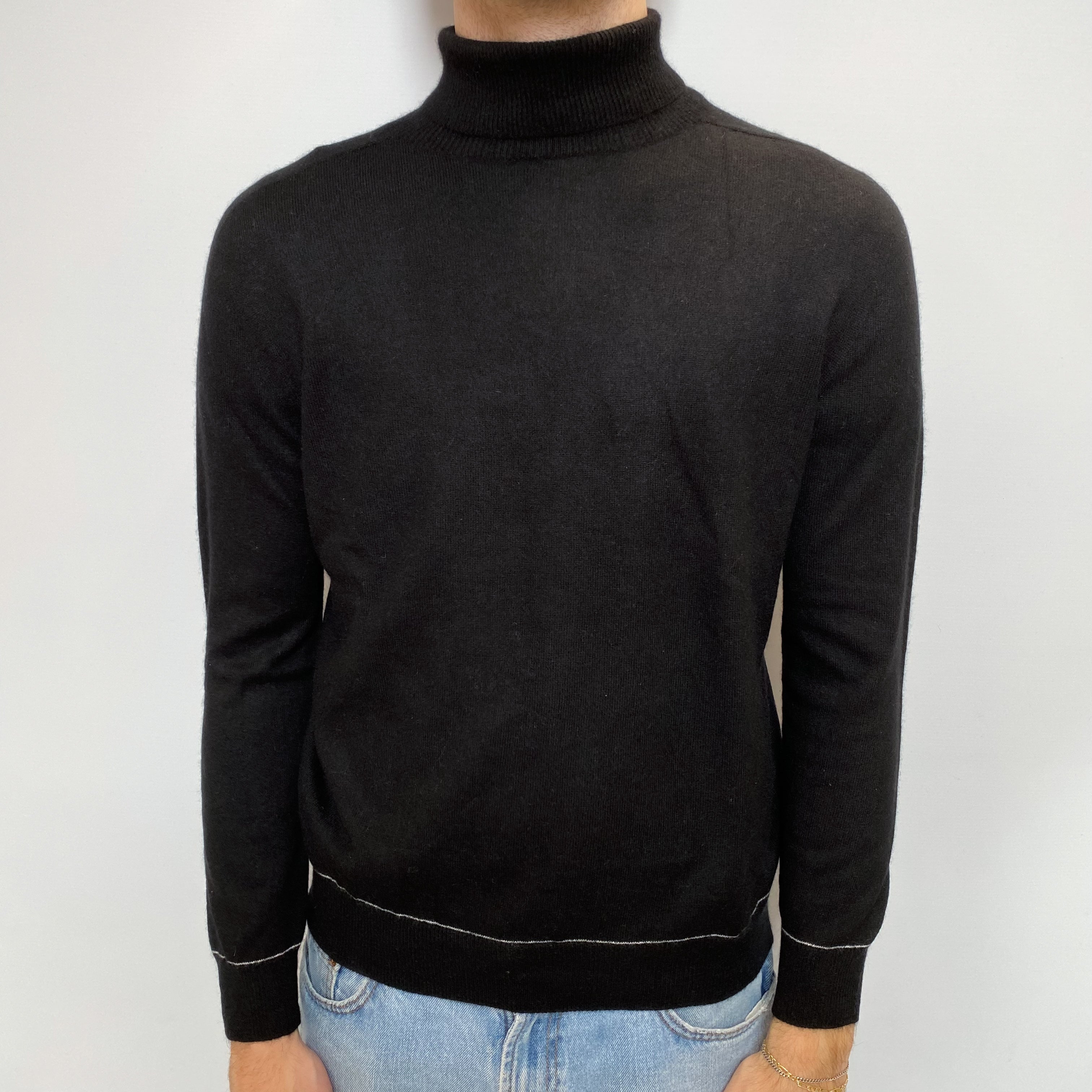 Men's Black Cashmere Polo Neck Jumper Large