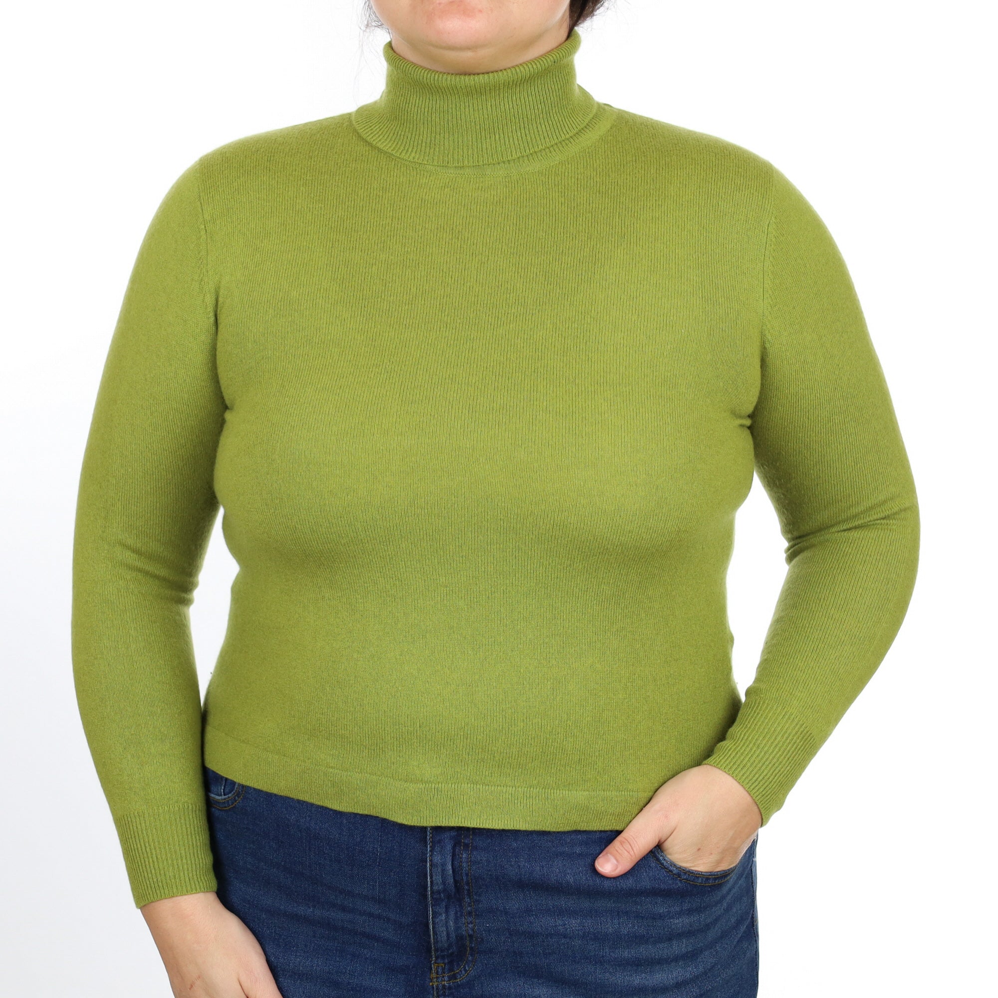 Pear Green Cashmere Polo Neck Jumper Large