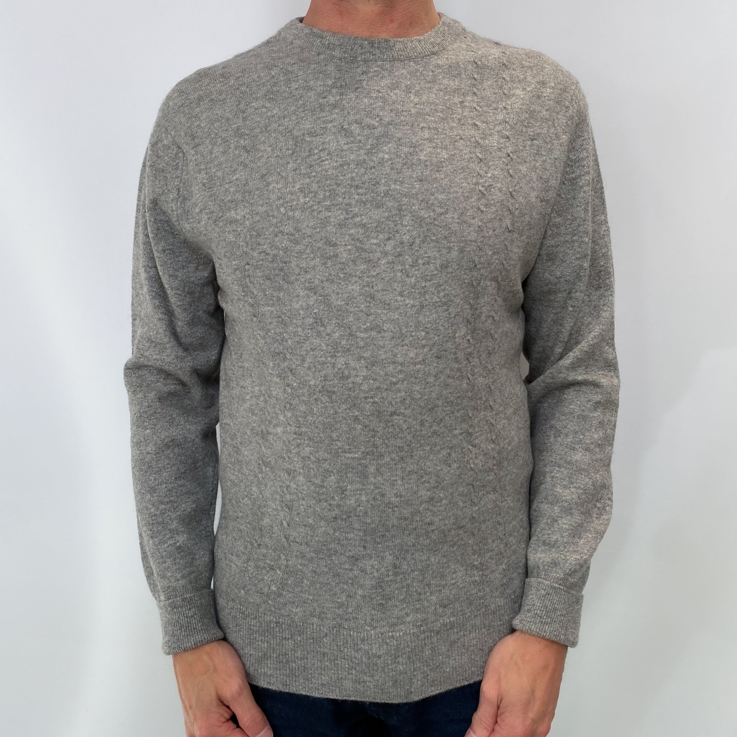 Stone Grey Men's Cashmere Crew Neck Jumper Small