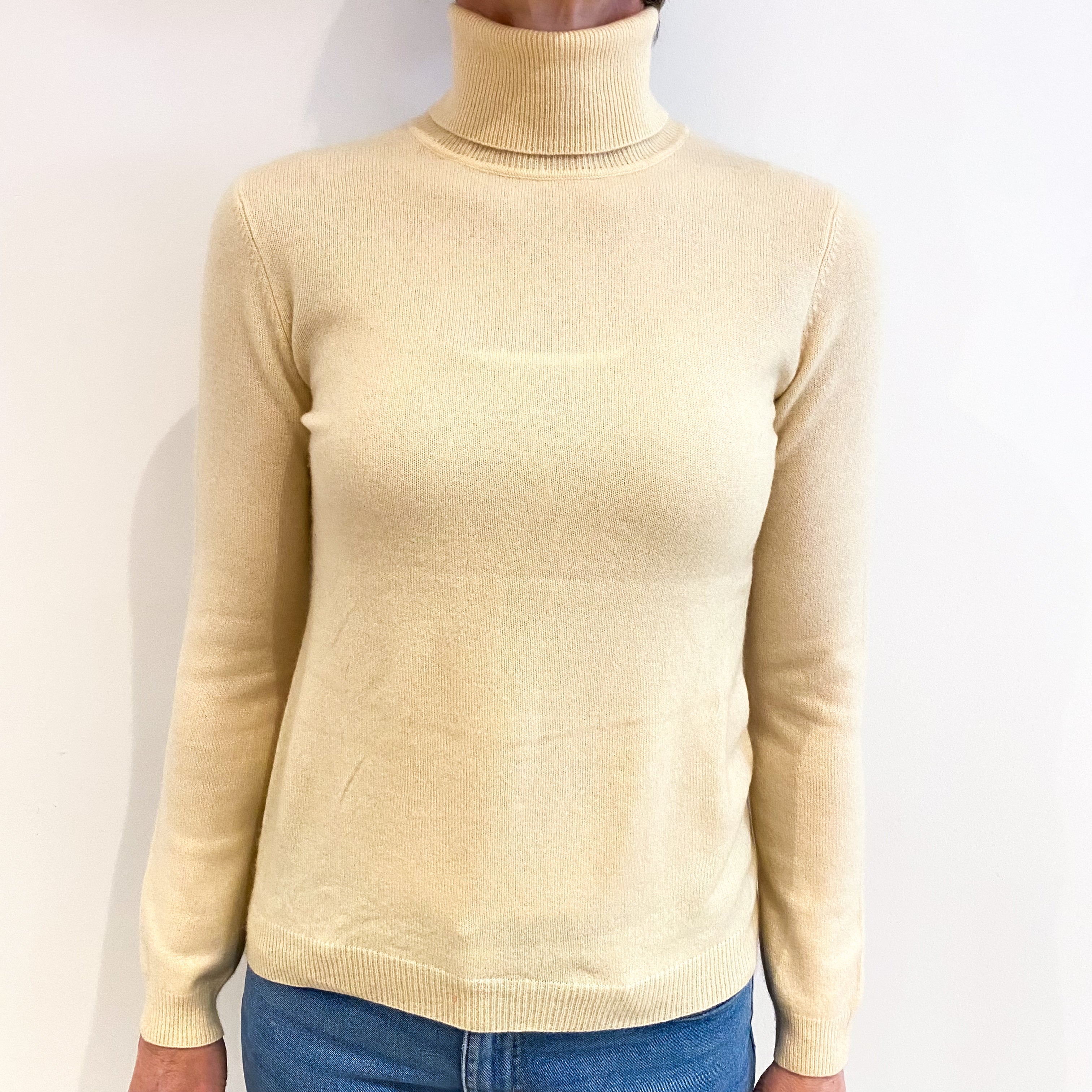 Buttermilk Cream Cashmere Polo Neck Jumper Small