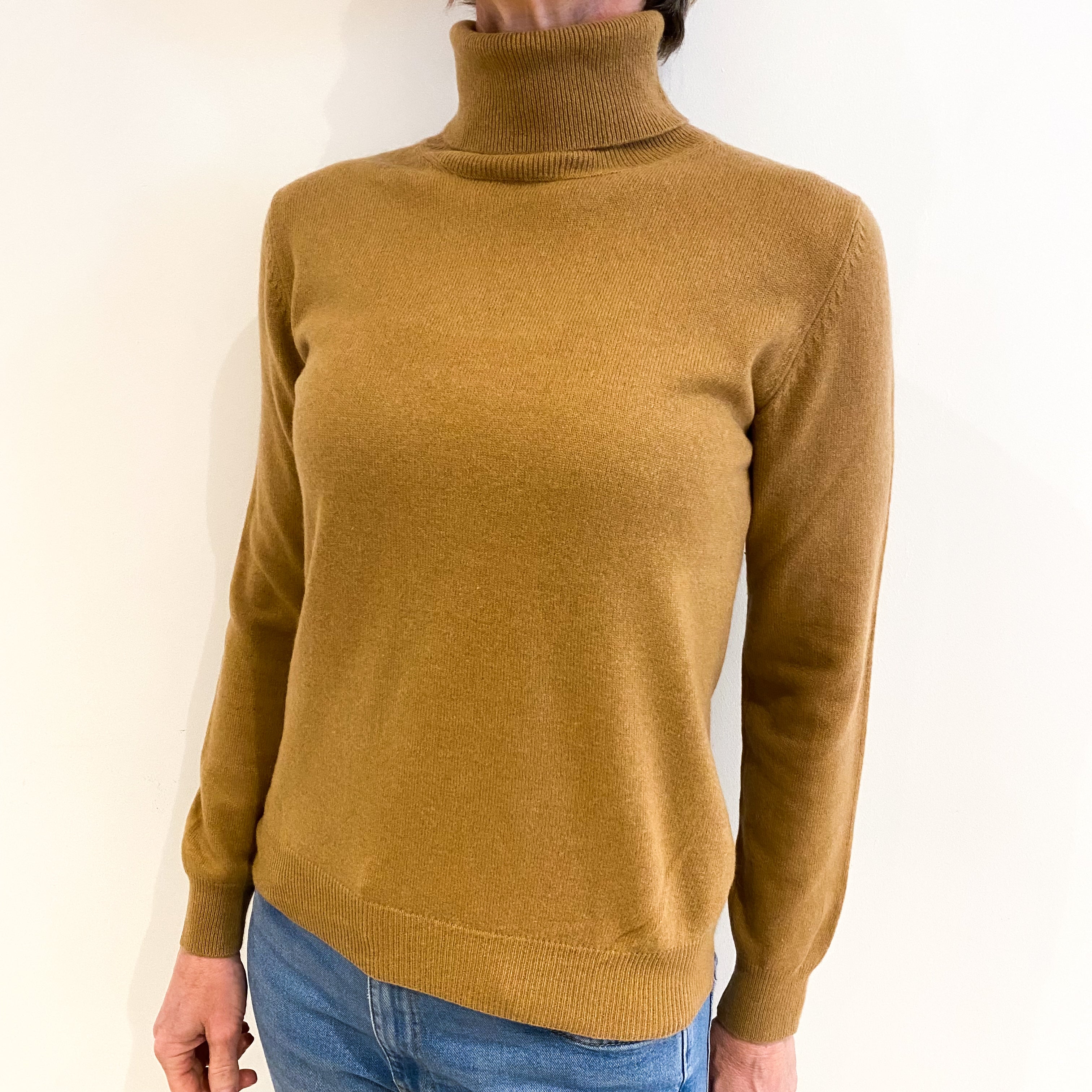 Camel Brown Cashmere Polo Neck Jumper Small