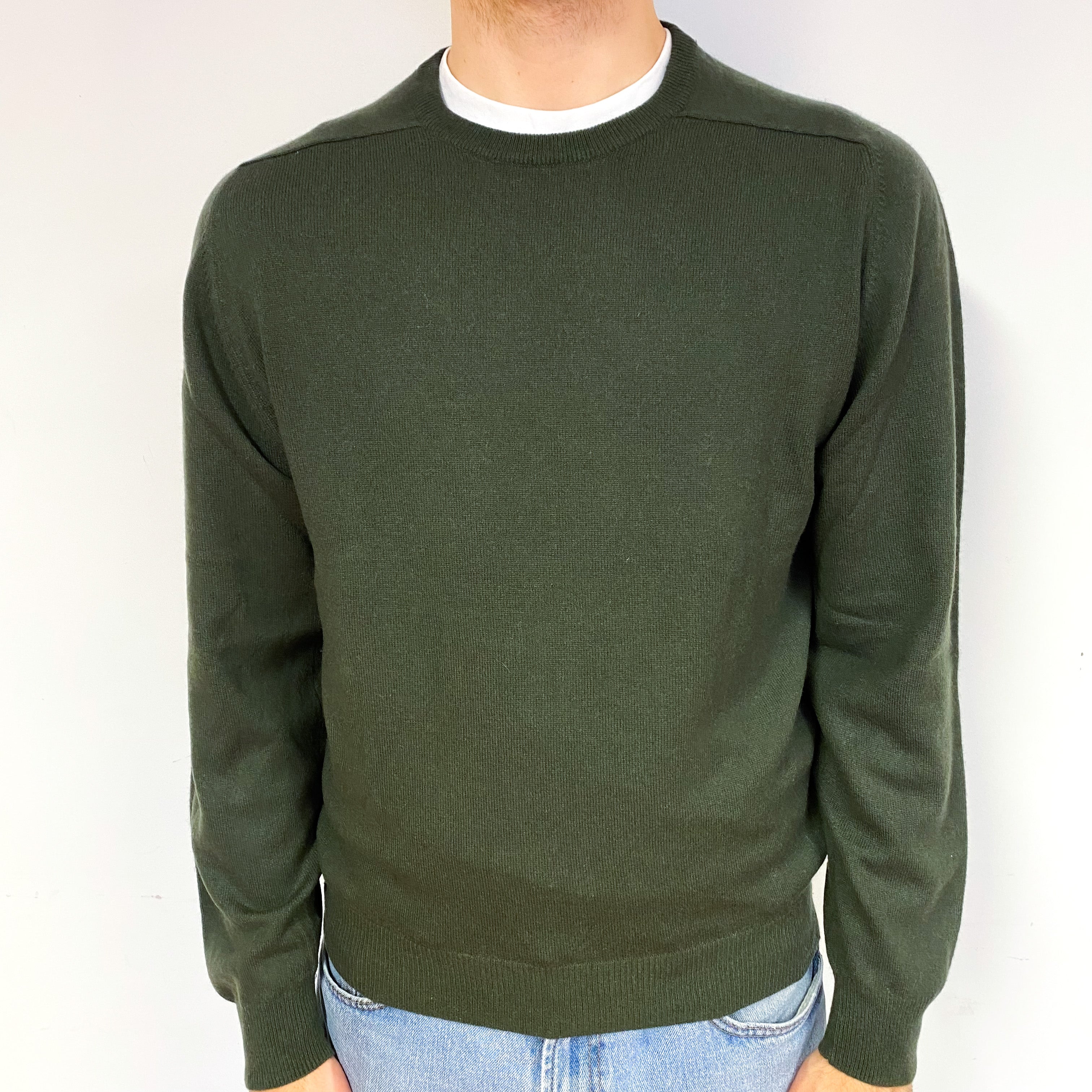 Men's Seaweed Green Cashmere Crew Neck Jumper Large