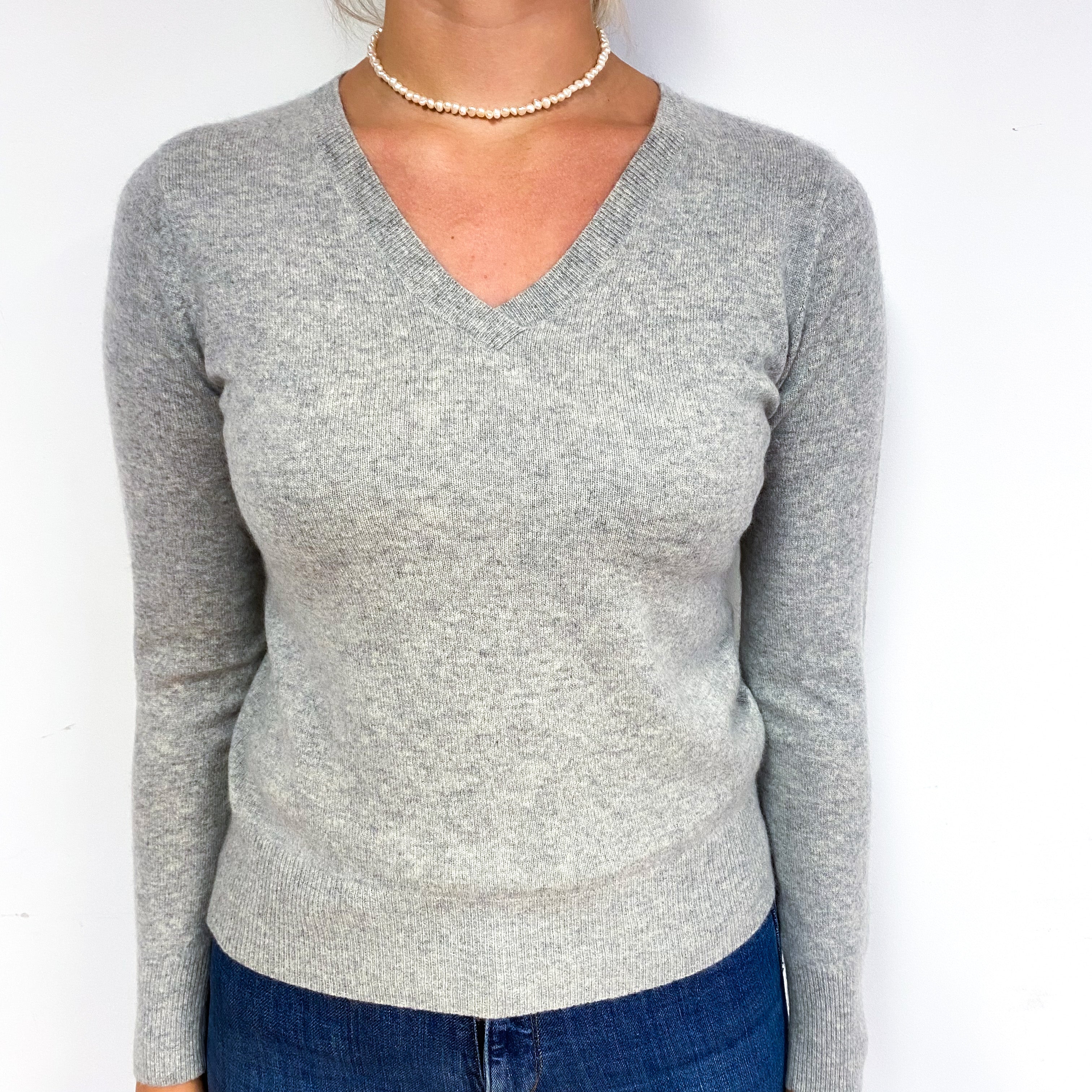 Smoke Grey Cashmere V-Neck Jumper Small