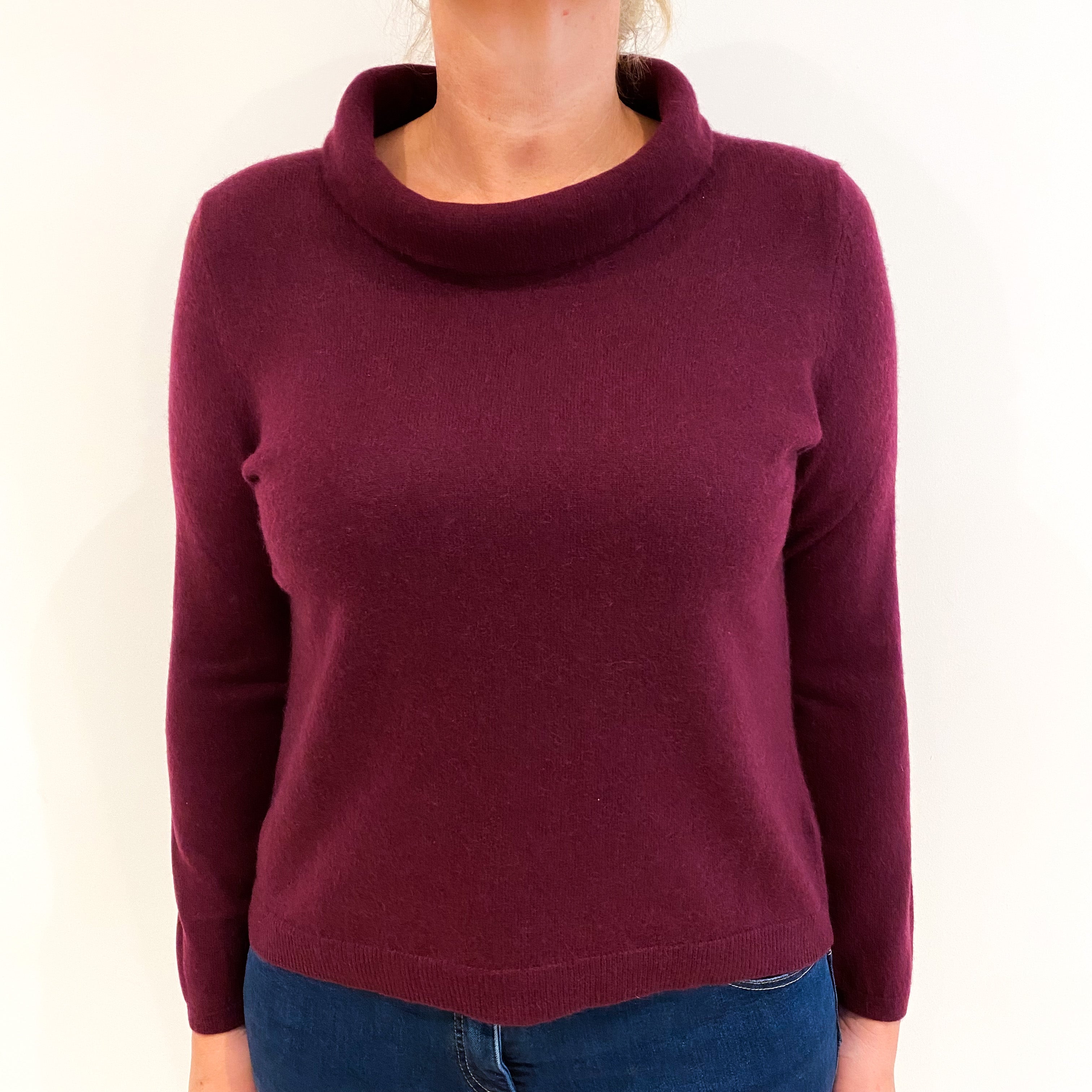 Wine Red Cashmere Polo Neck Jumper Large