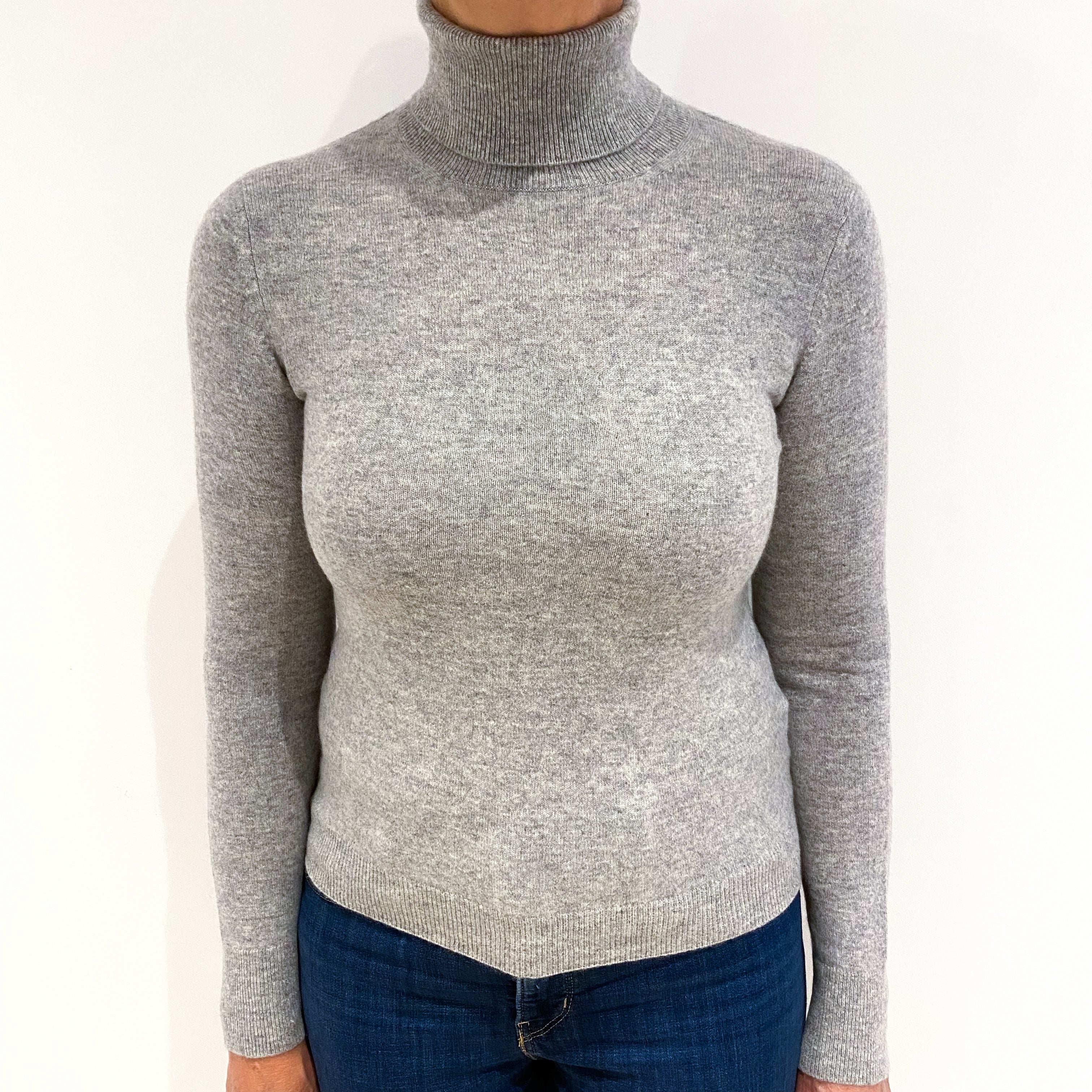 Ash Grey Cashmere Polo Neck Jumper Medium