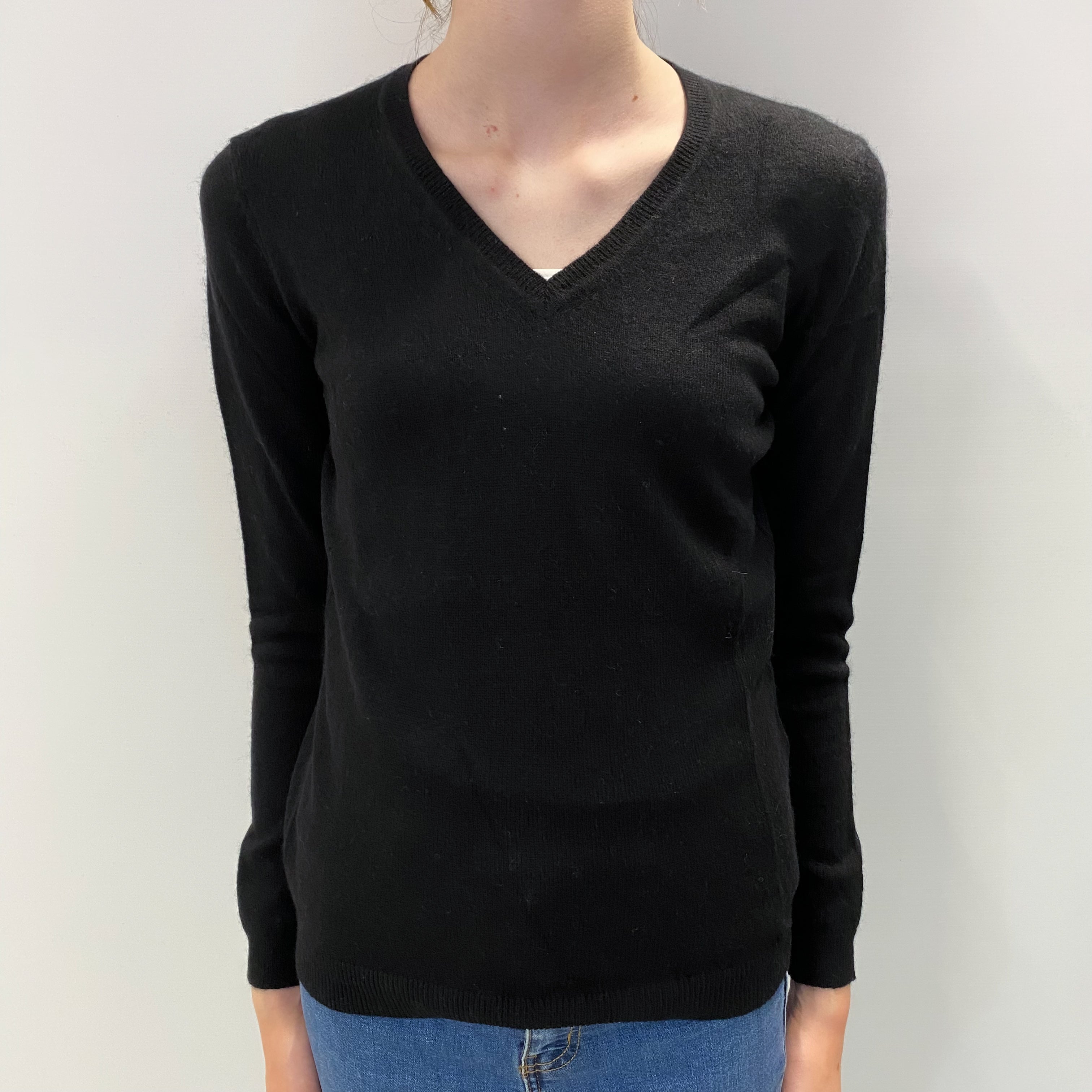 Black Cashmere V Neck Jumper Extra Small