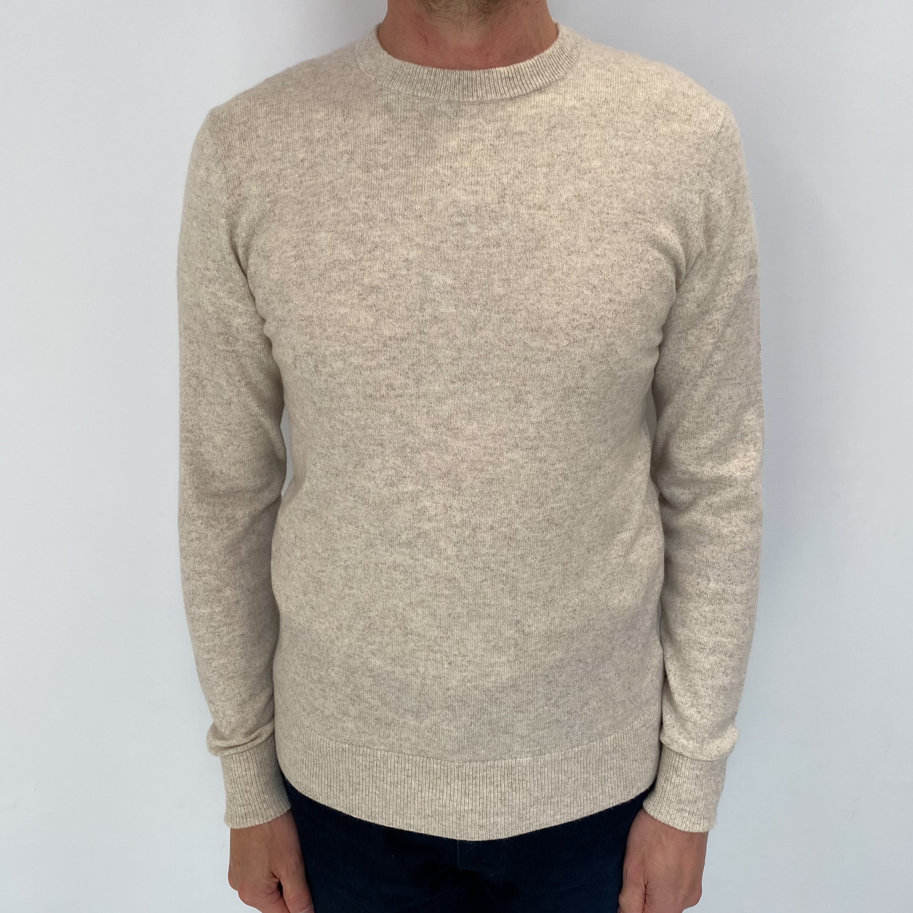 Men's Everlane Oatmeal Beige Cashmere Crew Neck Jumper Extra Small