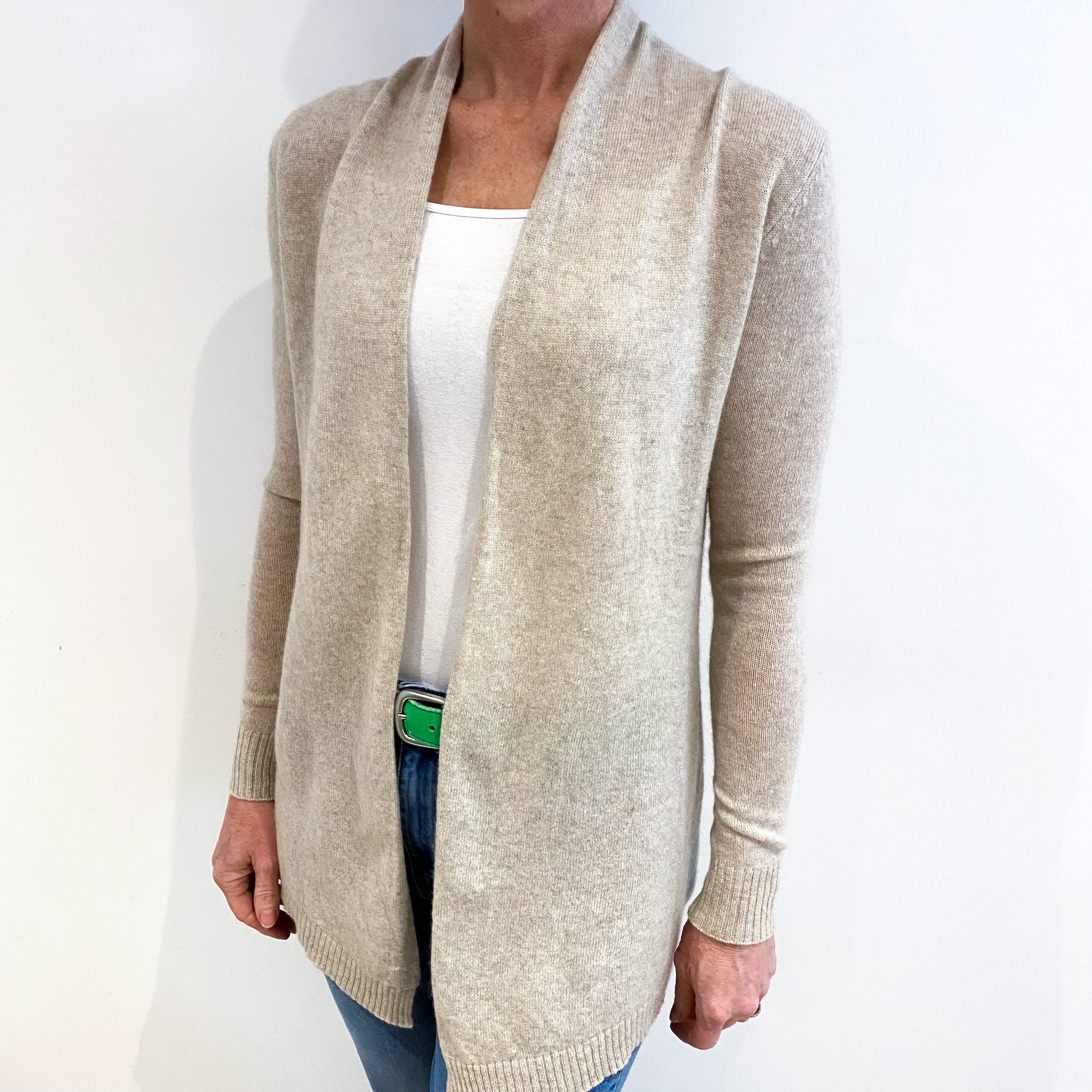 Oatmeal Beige Cashmere Edge to Edge Cardigan Small