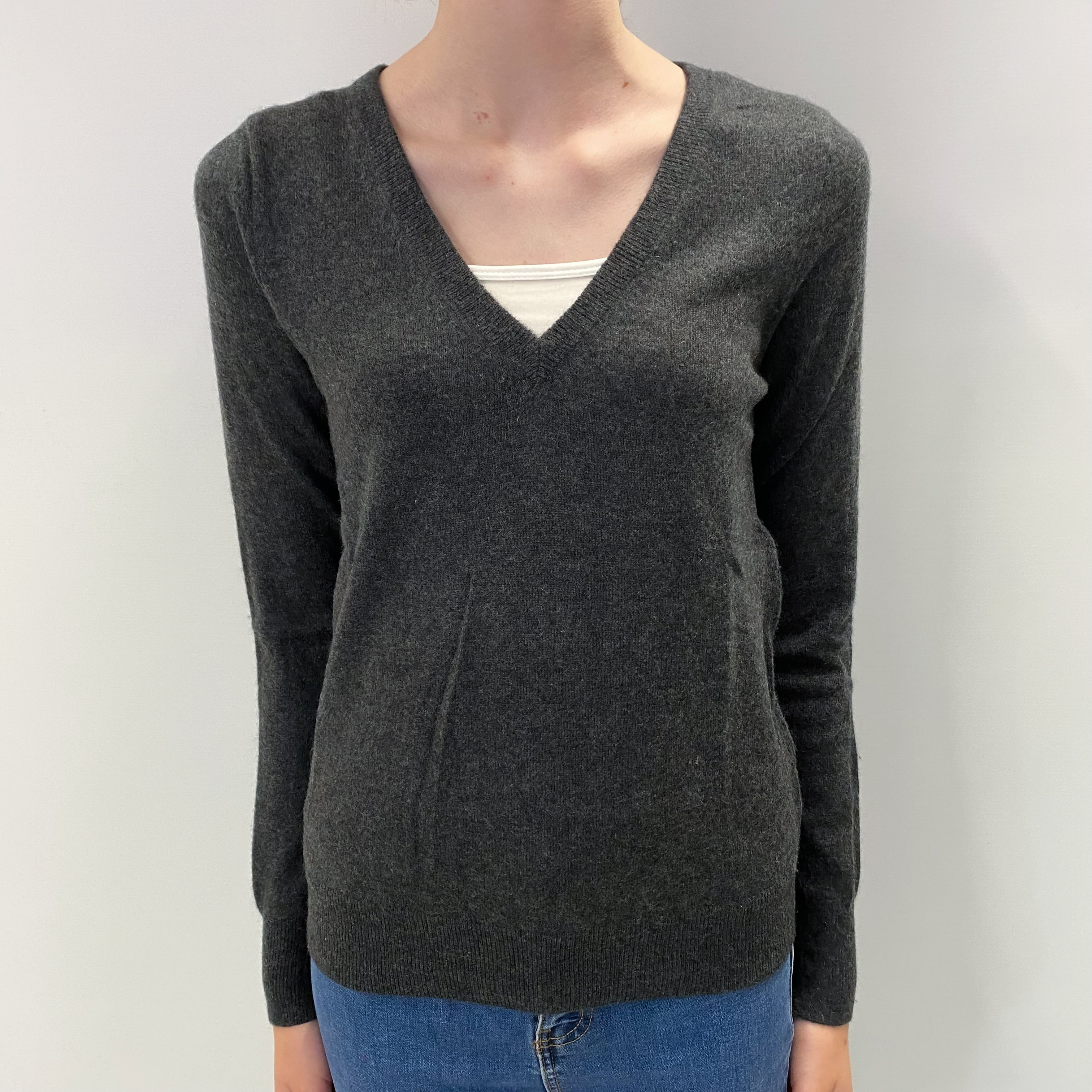 Slate Grey Cashmere V Neck Jumper Extra Small