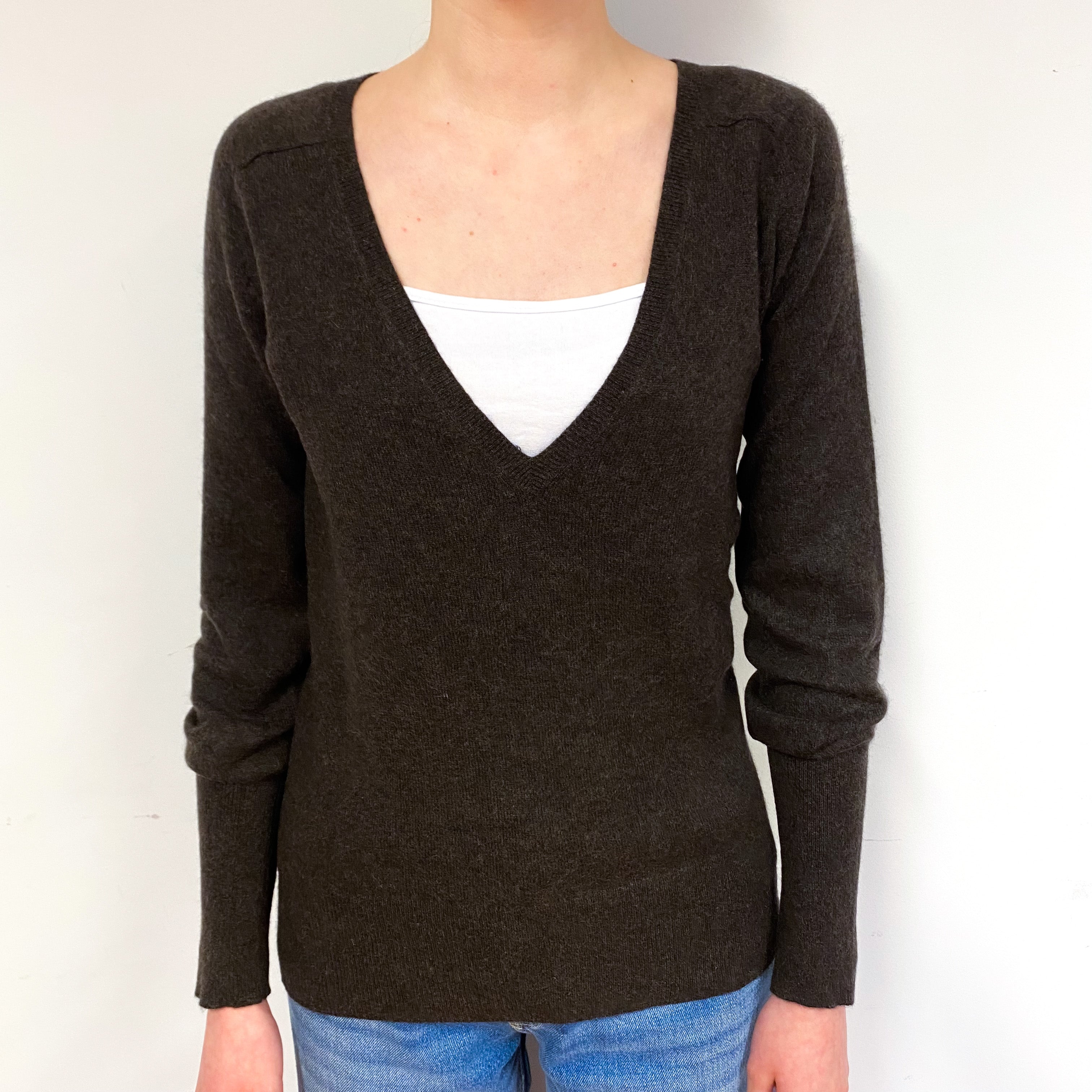 Peppercorn Brown Cashmere V-Neck Jumper Extra Small