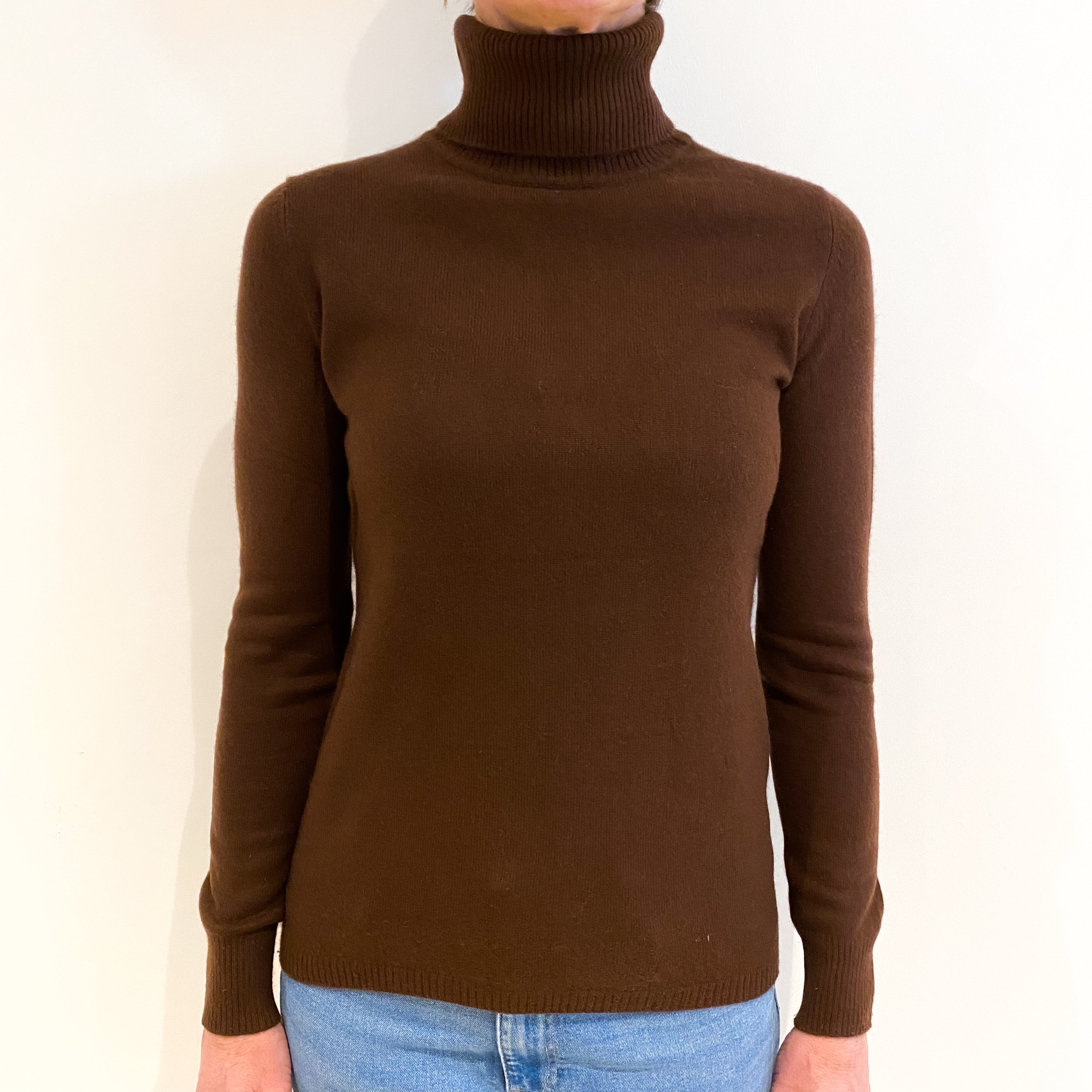 Mahogany Brown Cashmere Polo Neck Jumper Small