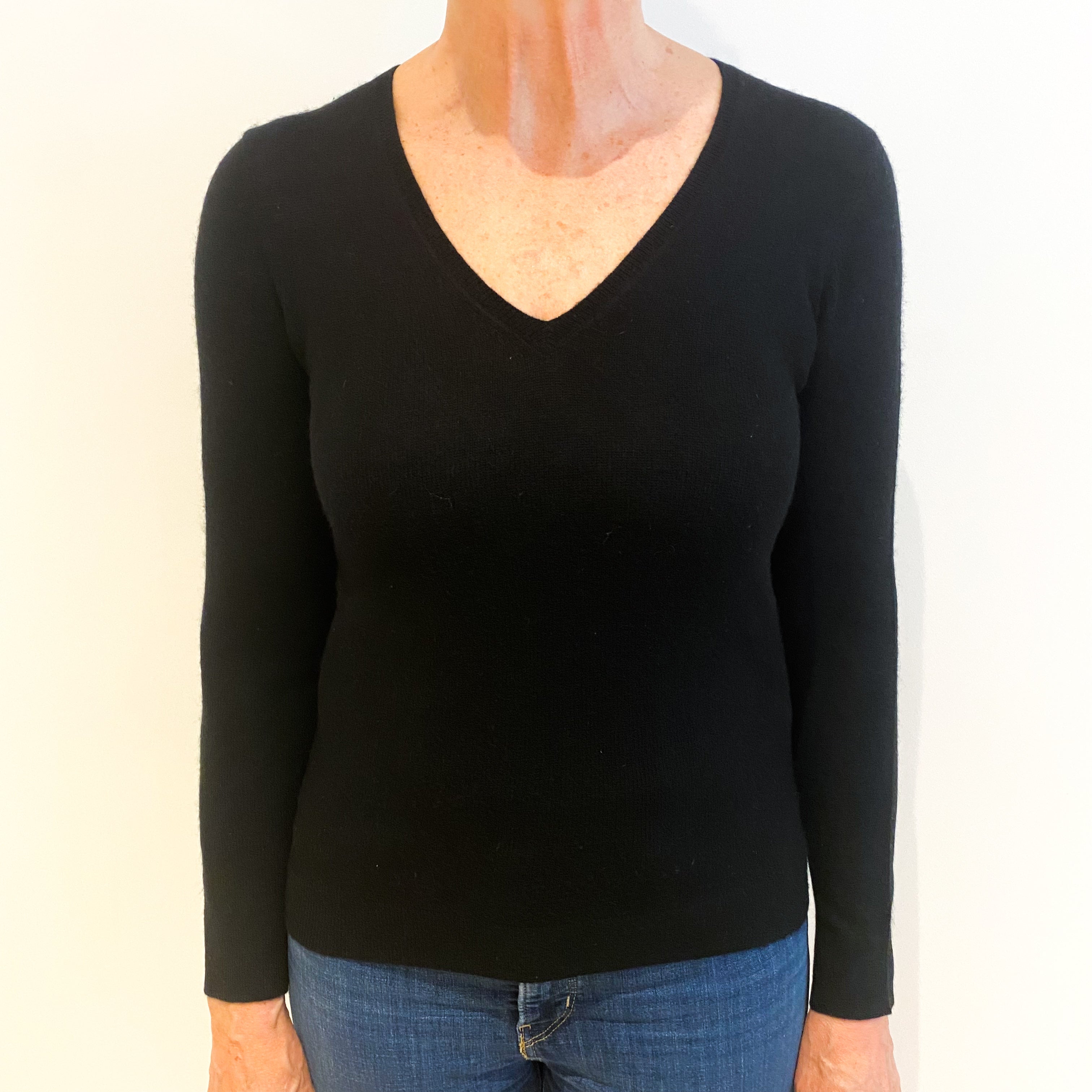 Black Cashmere V Neck Jumper Medium