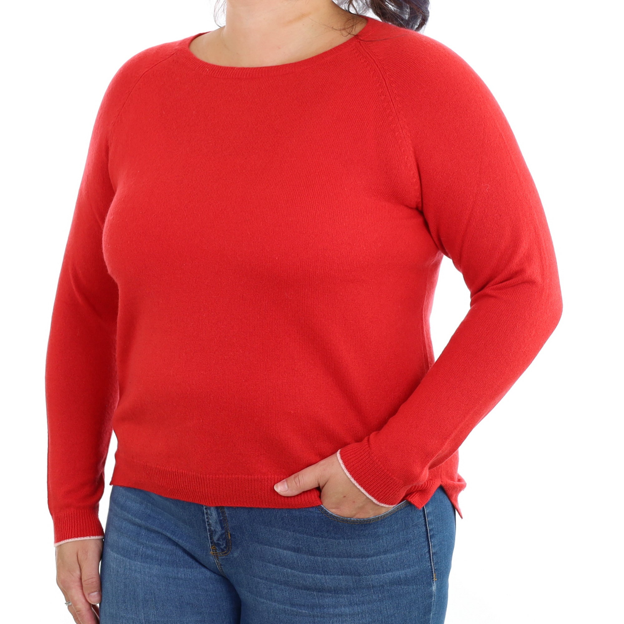 Vermillion Red Cashmere Crew Neck Jumper Large