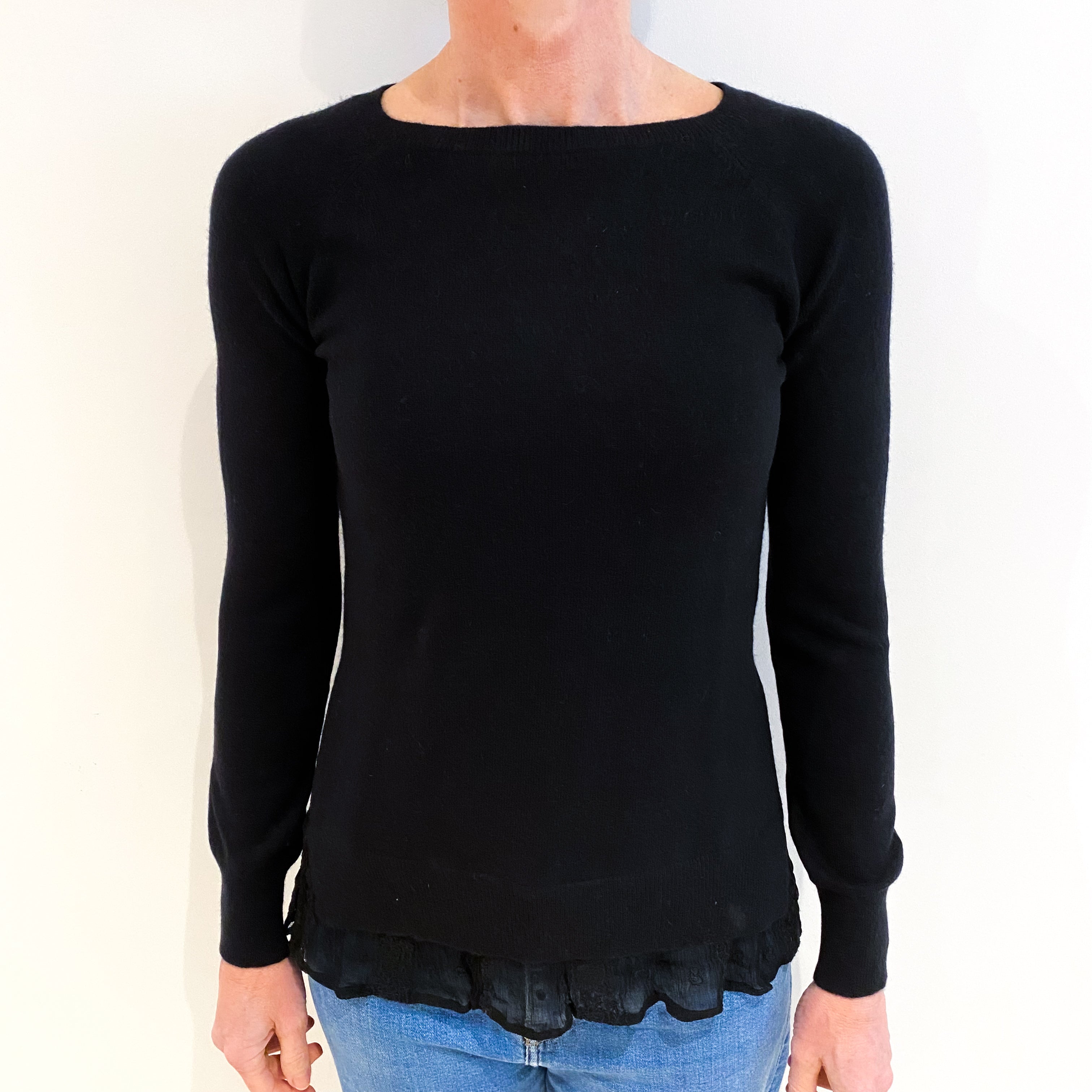 Black Cashmere Boat Neck Jumper Small