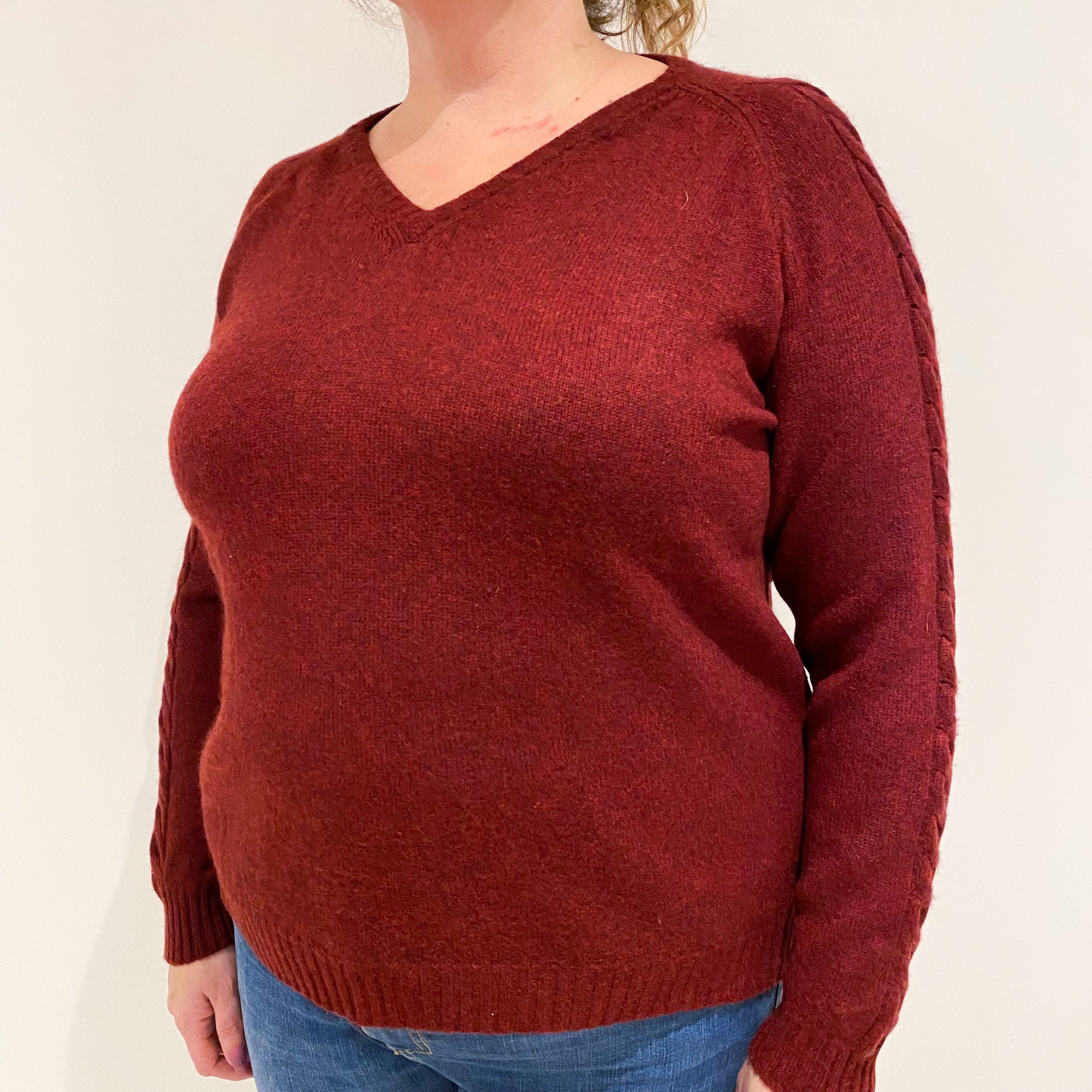 Wine Red Cashmere V-Neck Jumper Extra Large