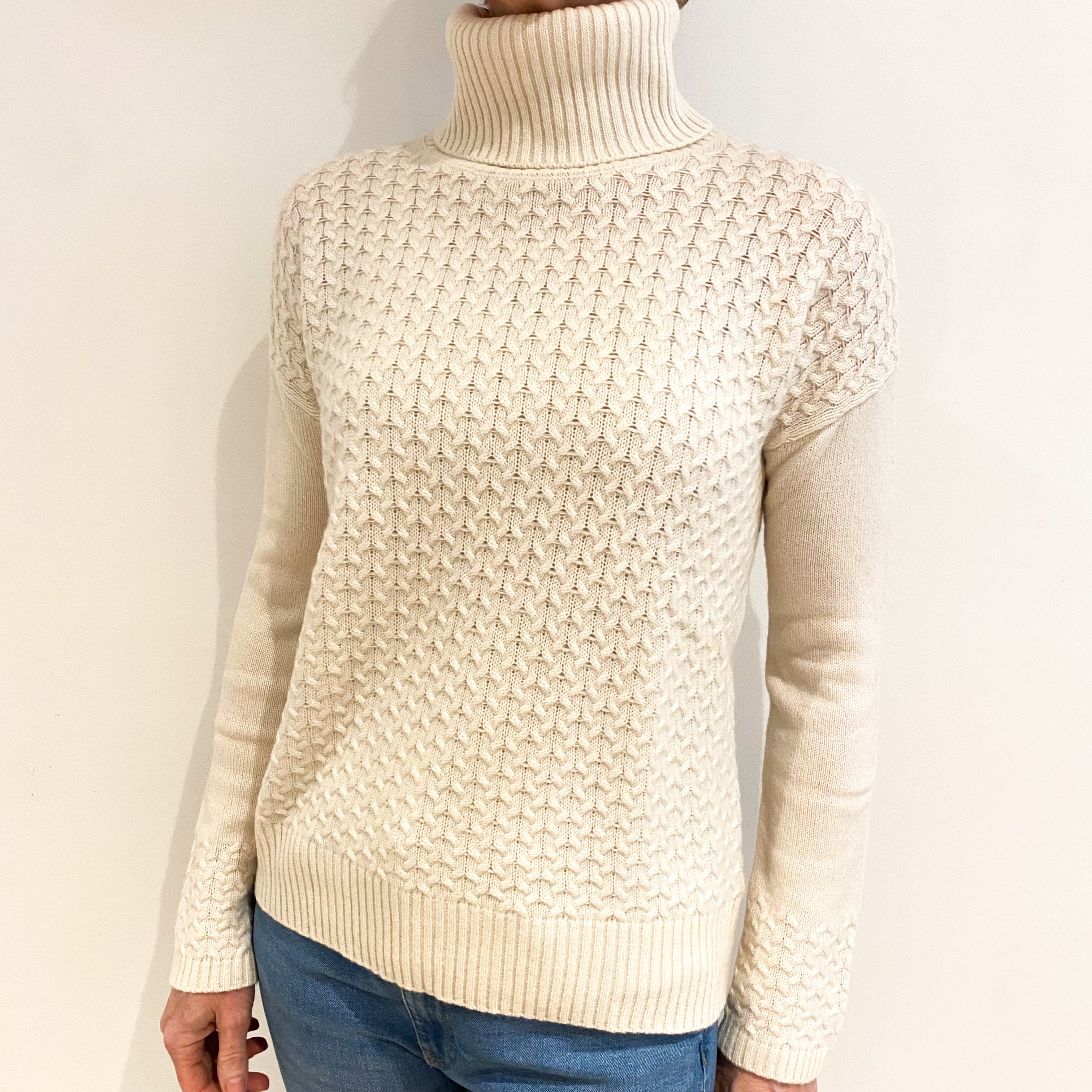 Vanilla Cream Cashmere Polo Neck Jumper Small