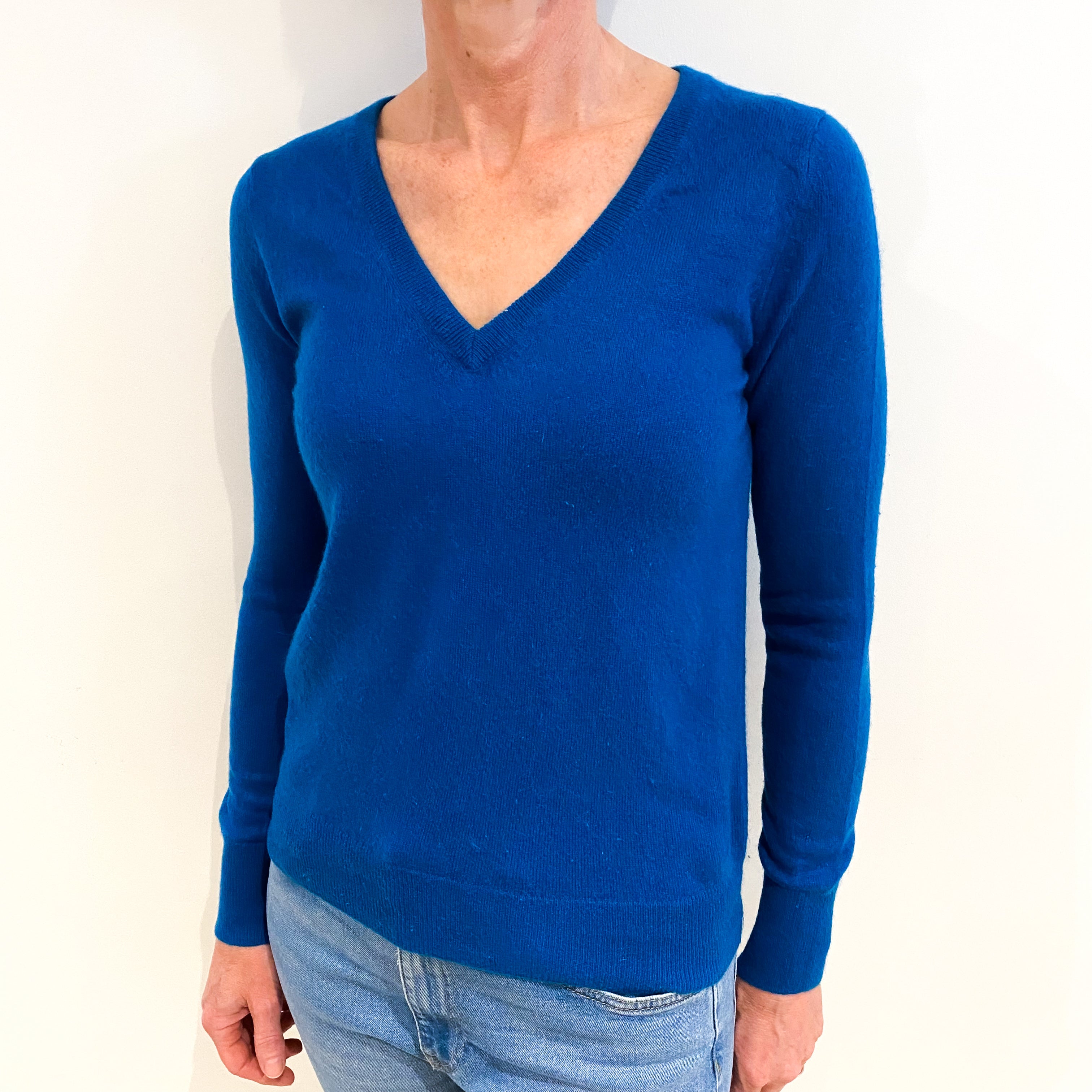 Peacock Blue Cashmere V Neck Jumper Small