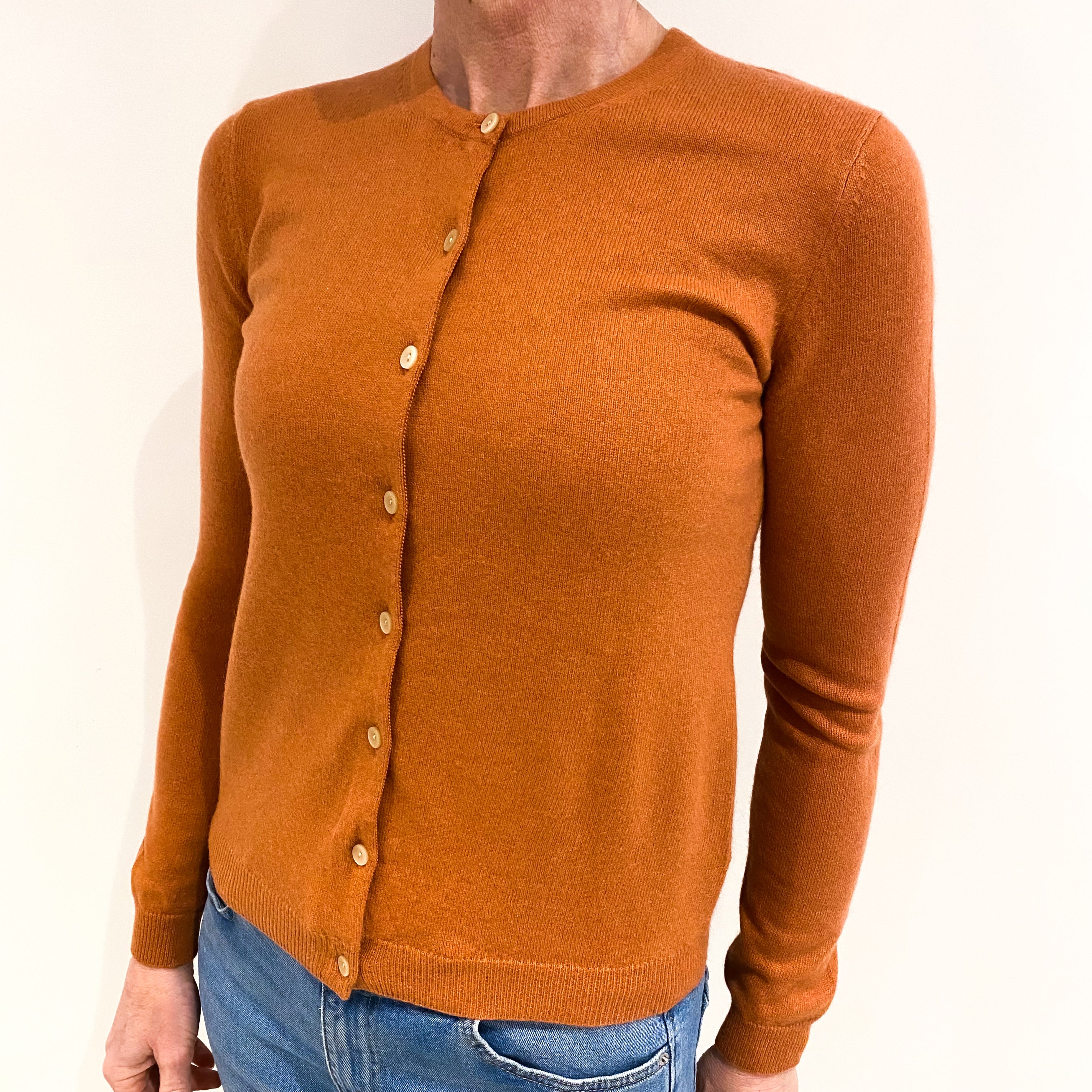 Terracotta Orange Cashmere Crew Neck Cardigan Small