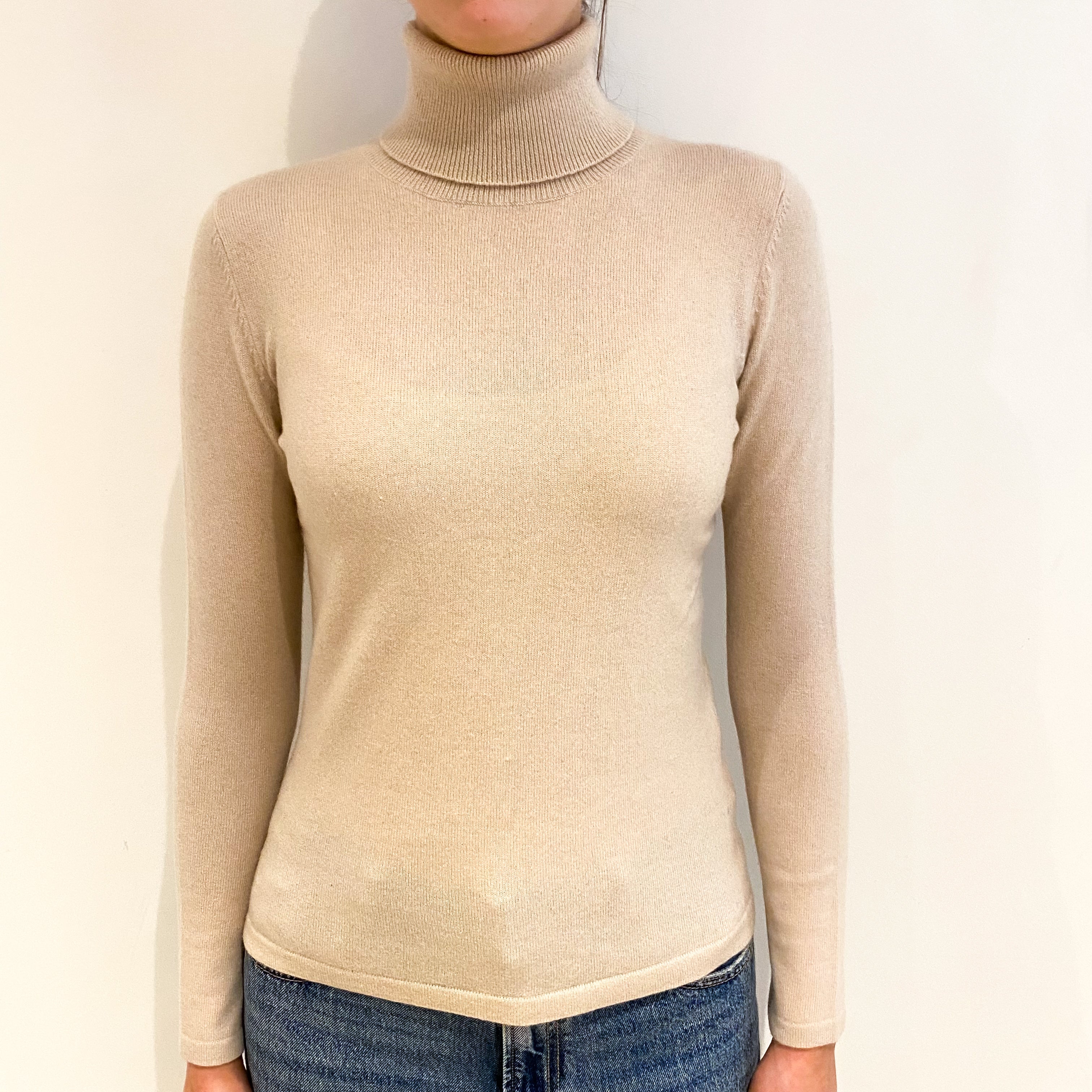 Ivory Cream Cashmere Polo Neck Jumper Extra Small