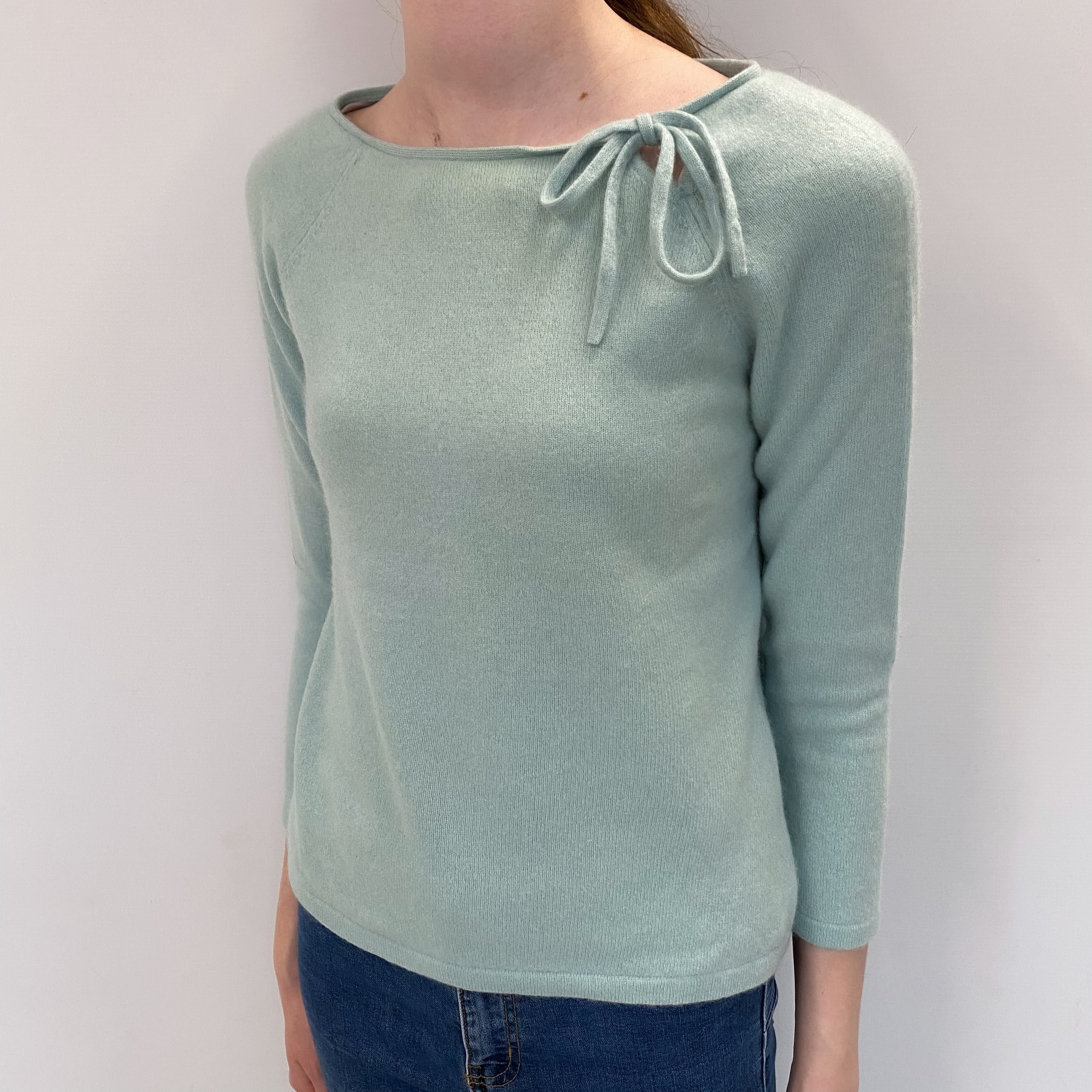 Mint Green Cashmere Slash Neck Jumper Extra Small