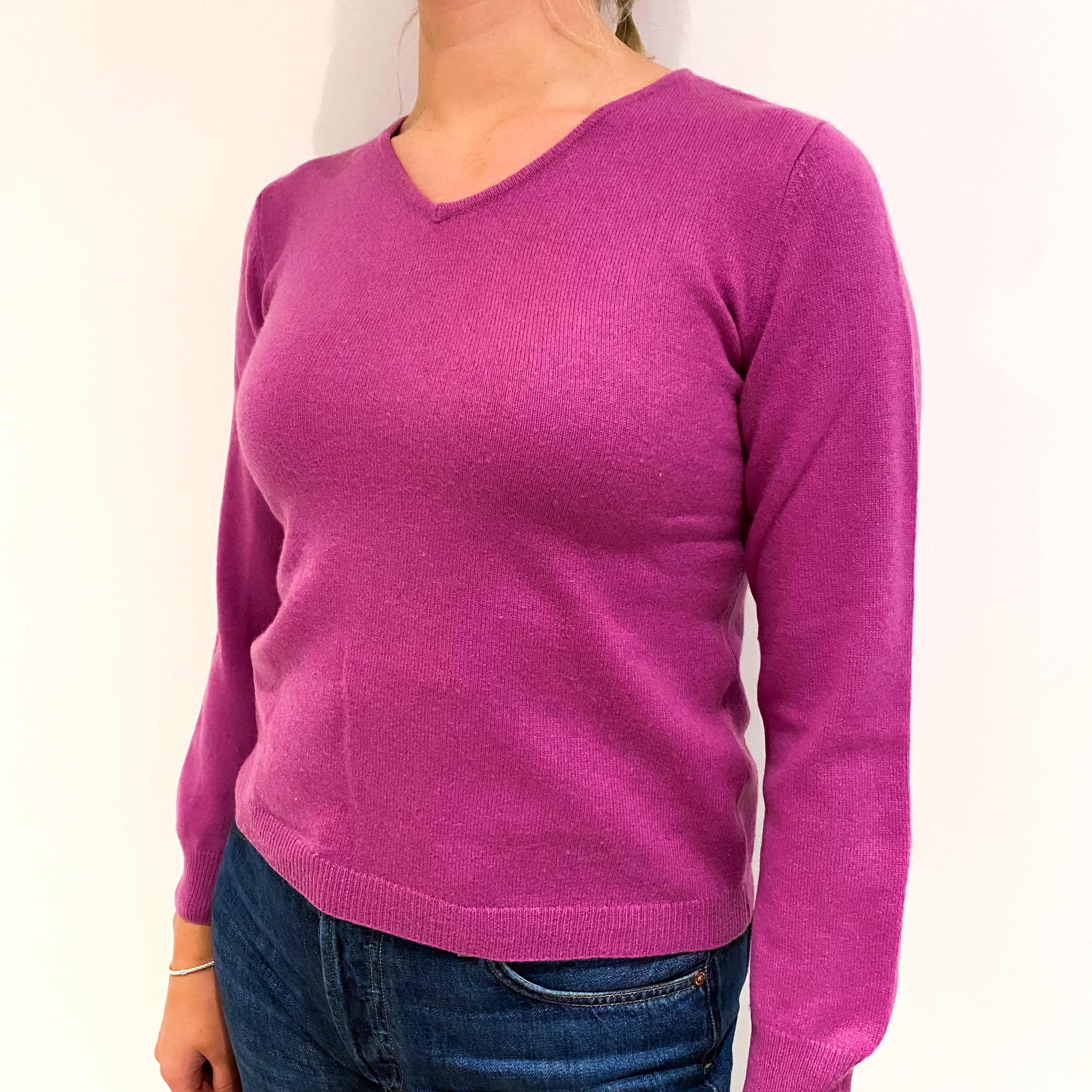 Loganberry Pink Cashmere V-Neck Jumper Small