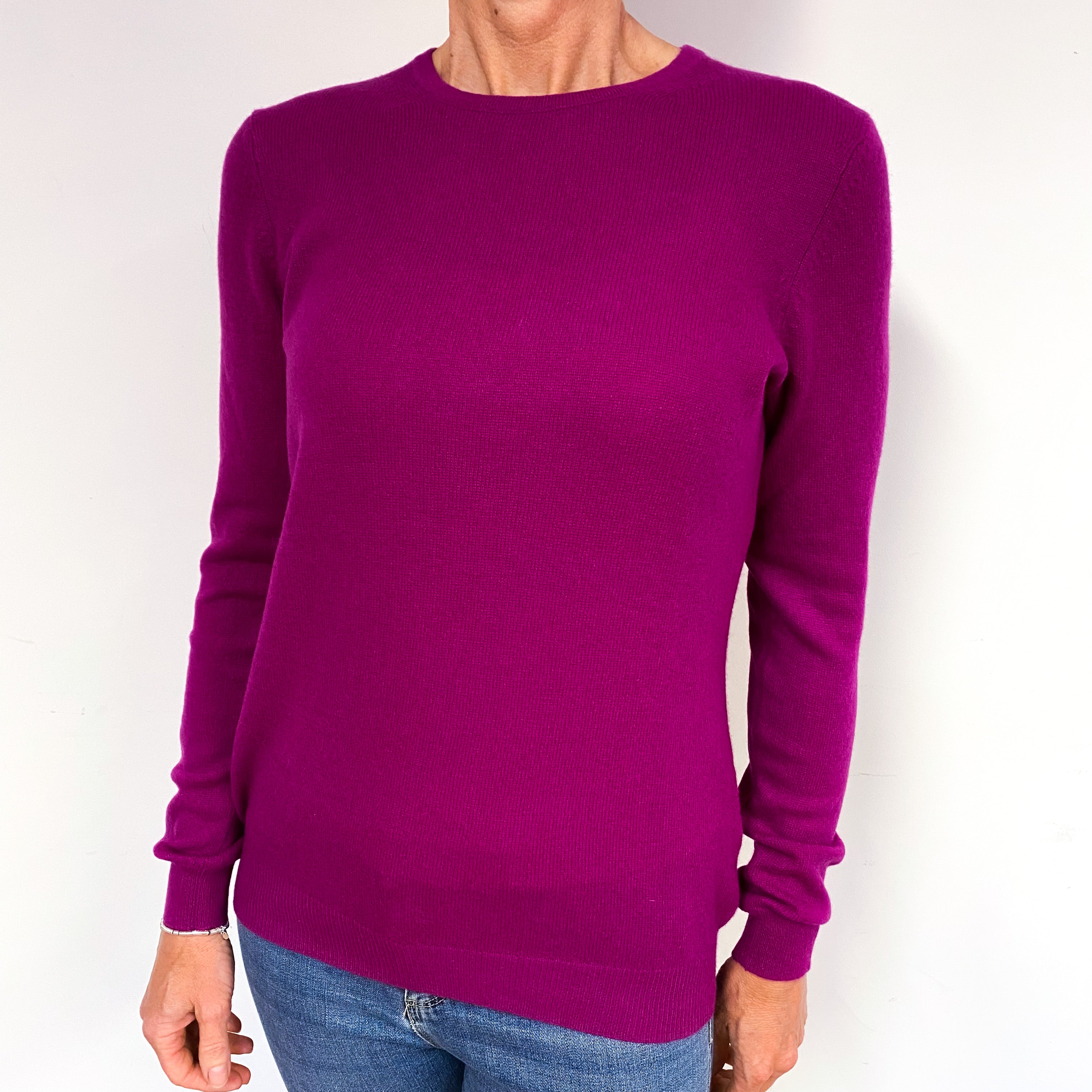 Magenta Purple Cashmere Crew Neck Jumper Medium