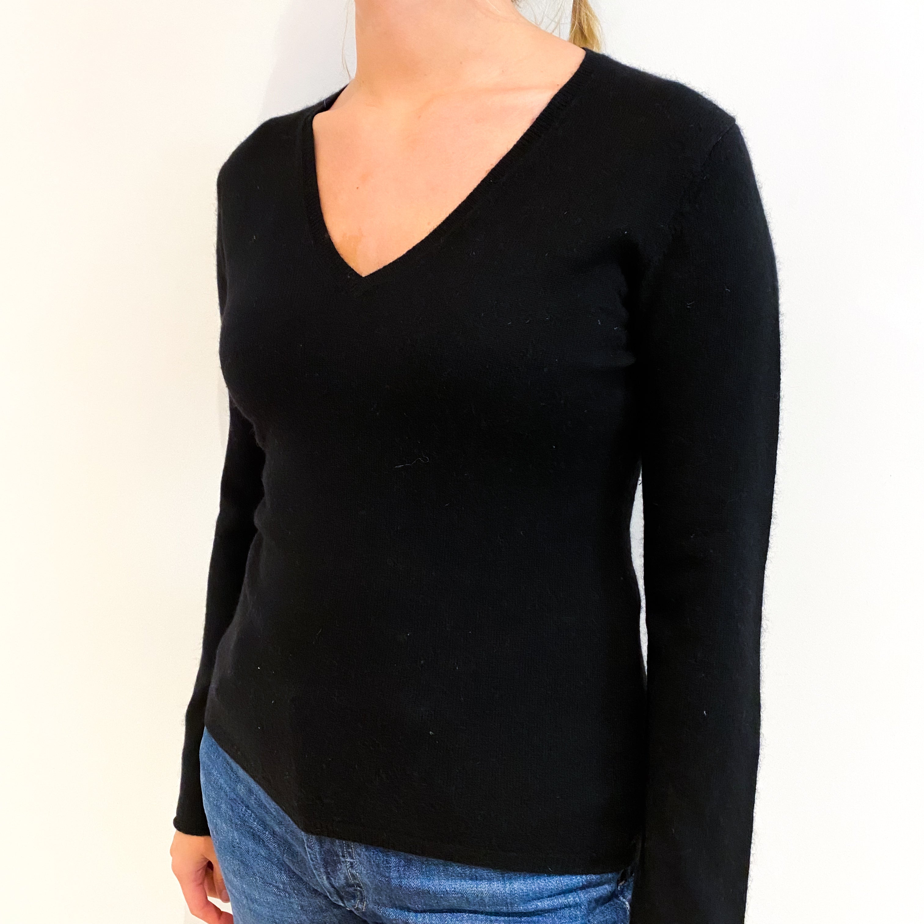 Black Cashmere V Neck Jumper Small