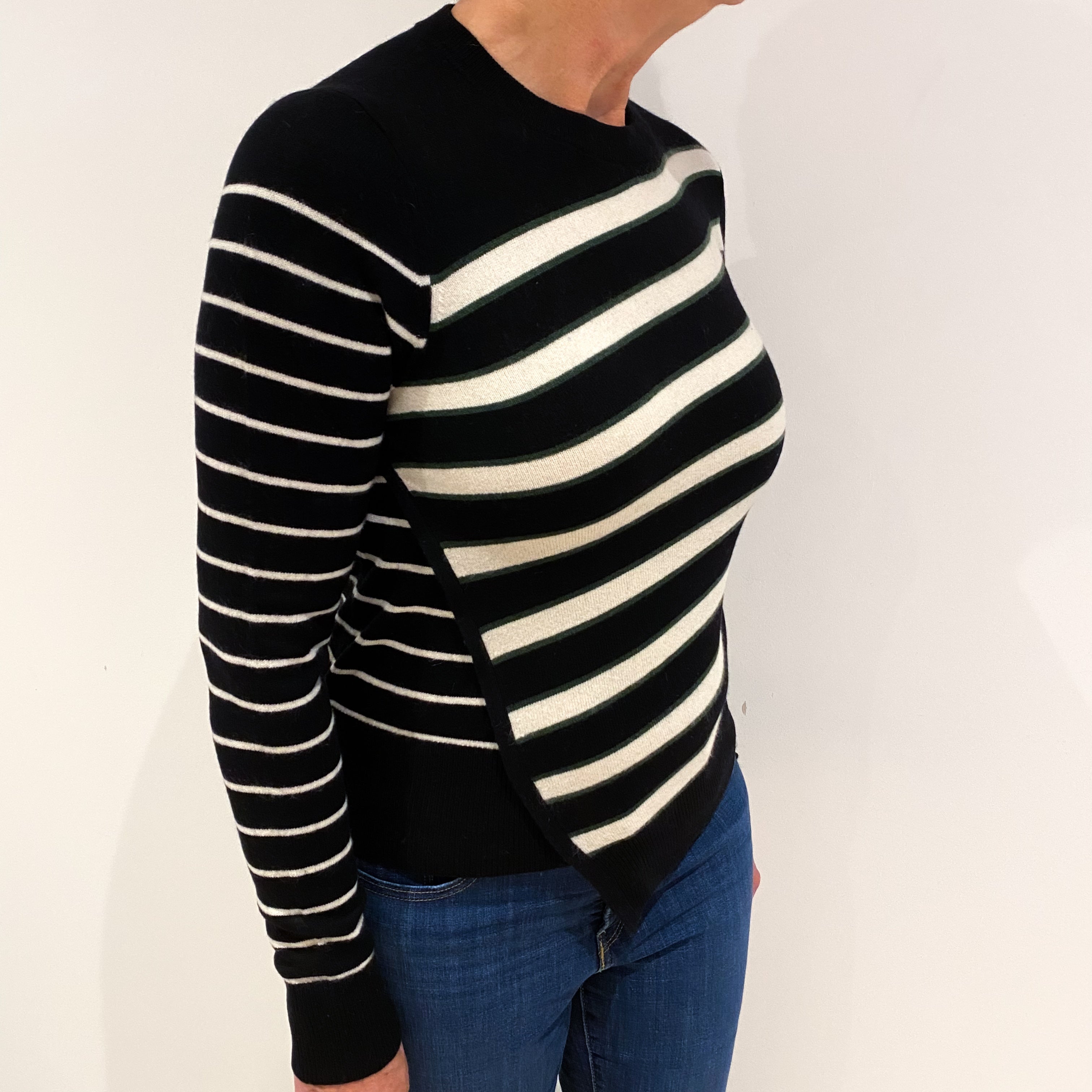 Veronica Beard Black Striped Cashmere Crew Neck Jumper Medium