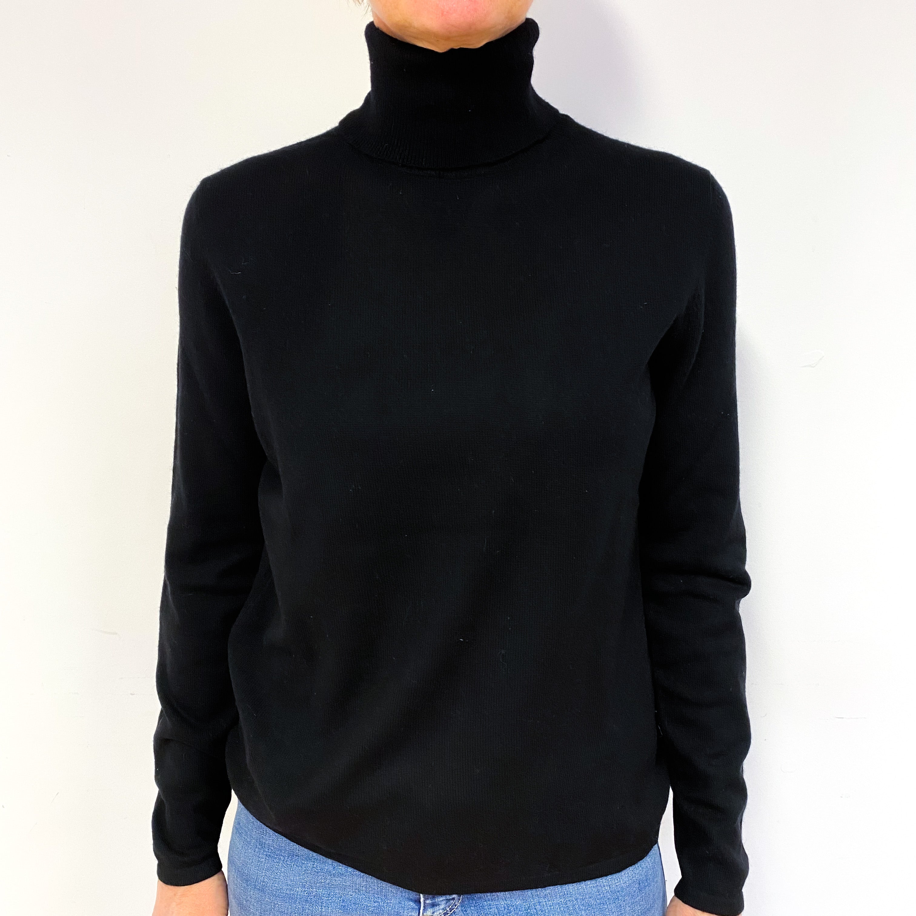 Black Cashmere Polo Neck Jumper Medium