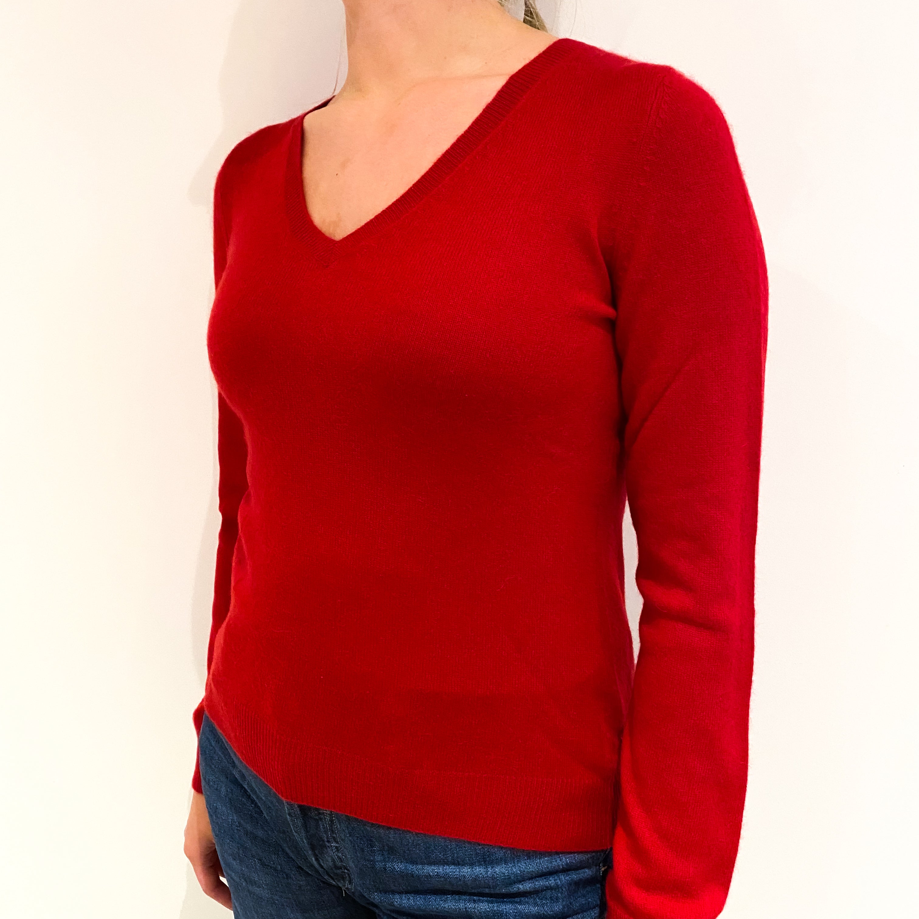 Postbox Red Cashmere V-Neck Jumper Small