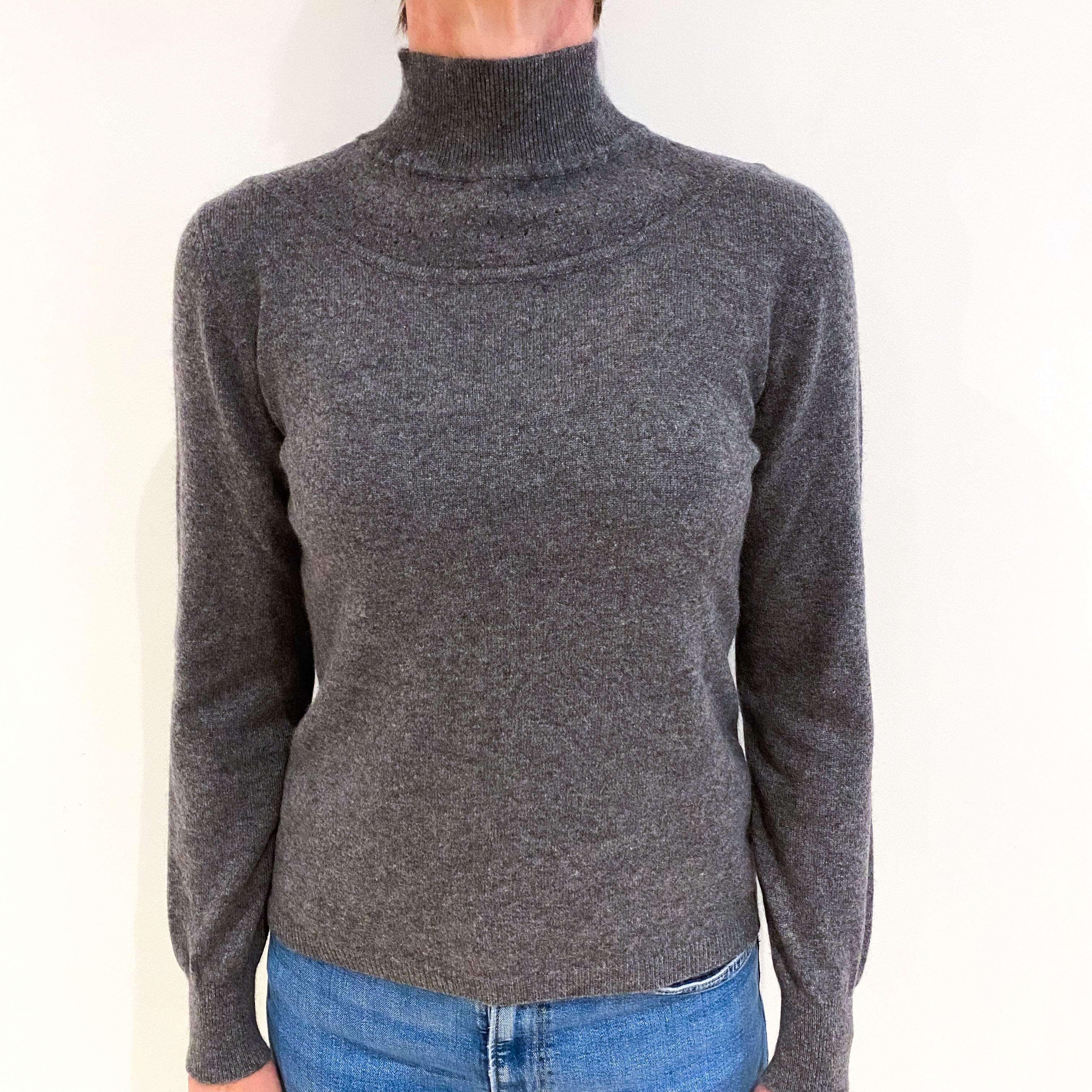 Ash Grey Cashmere Turtle Neck Jumper Small