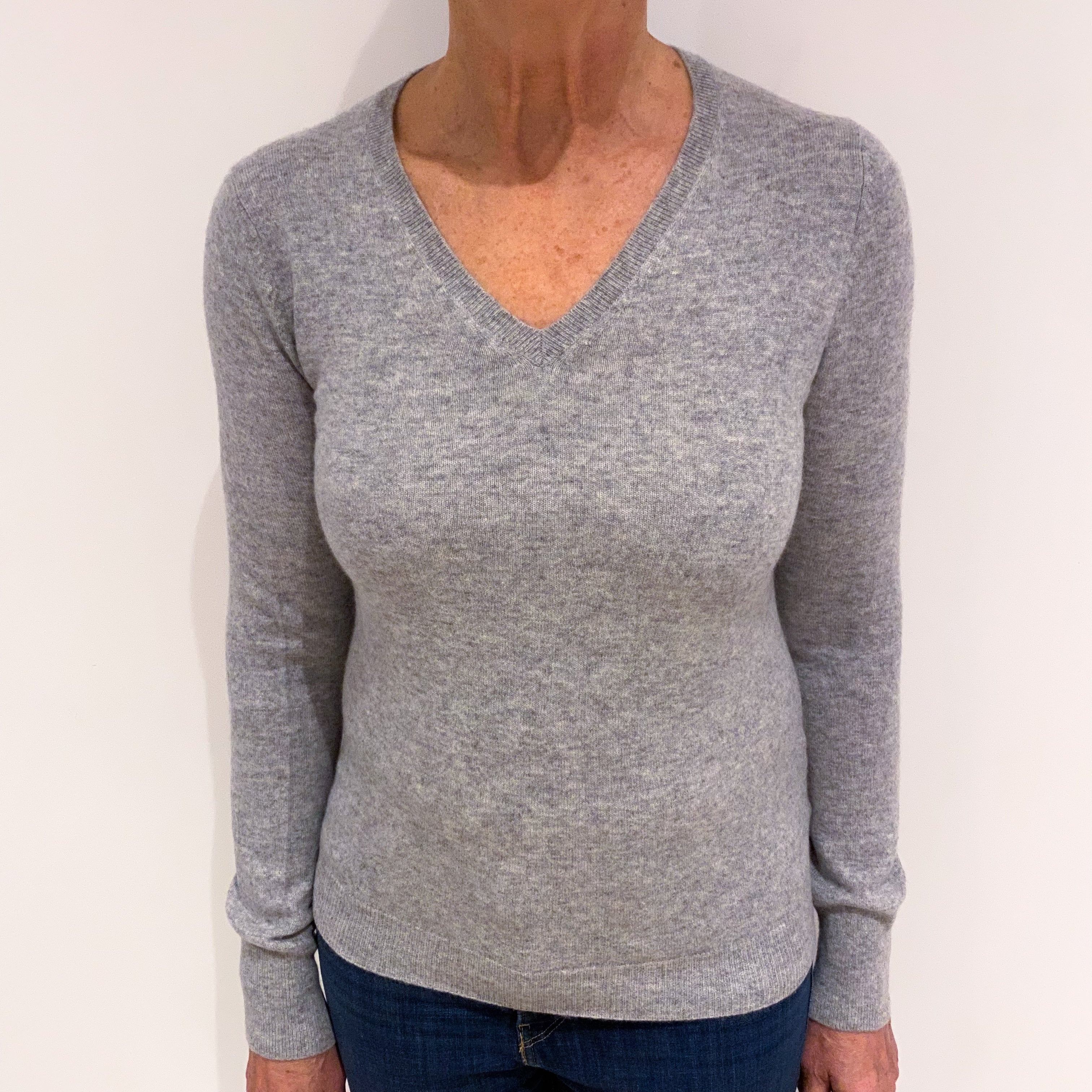 Smoke Grey Cashmere V Neck Jumper Medium