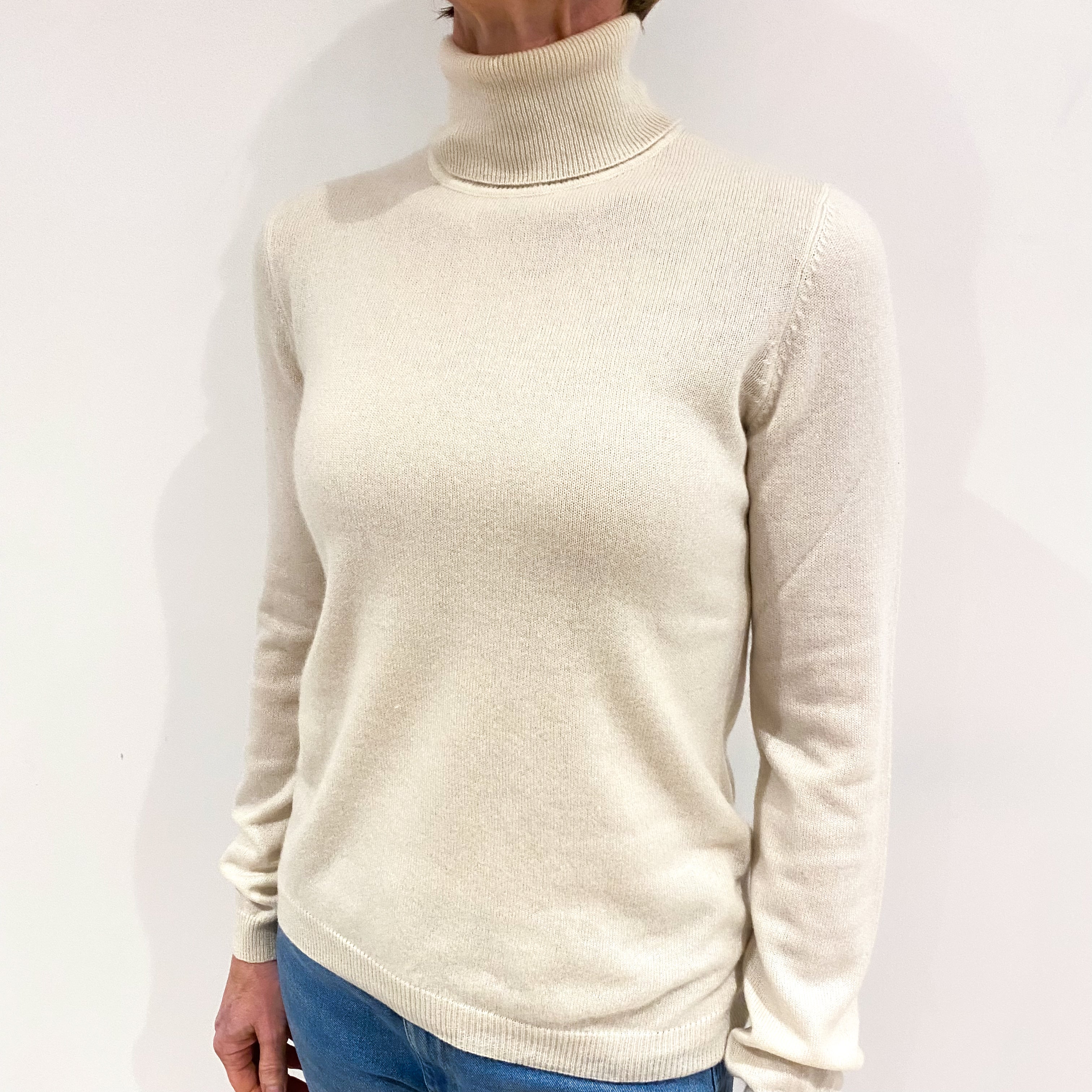 Vanilla Cream Cashmere Polo Neck Jumper Small