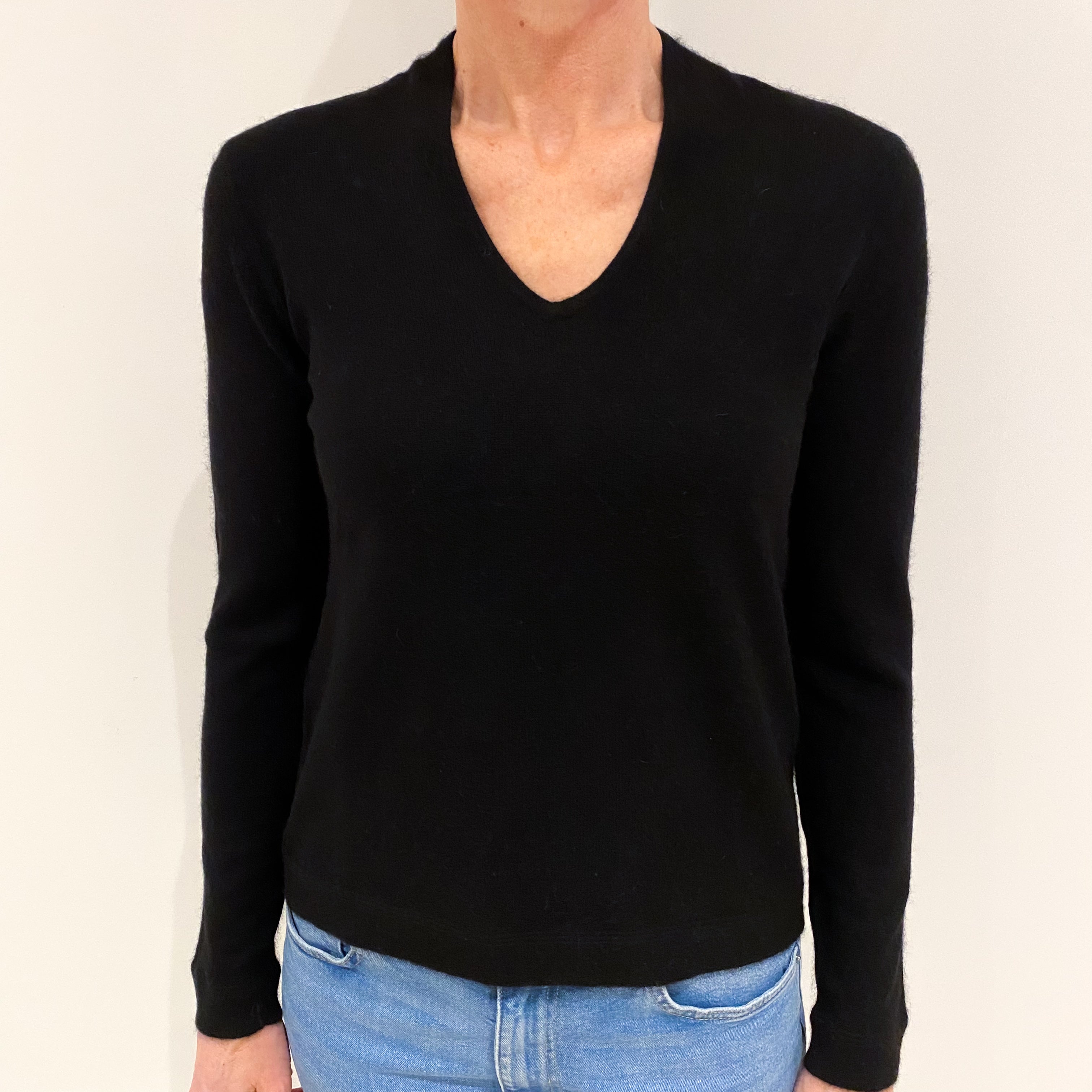 Black Cashmere V Neck Jumper Small