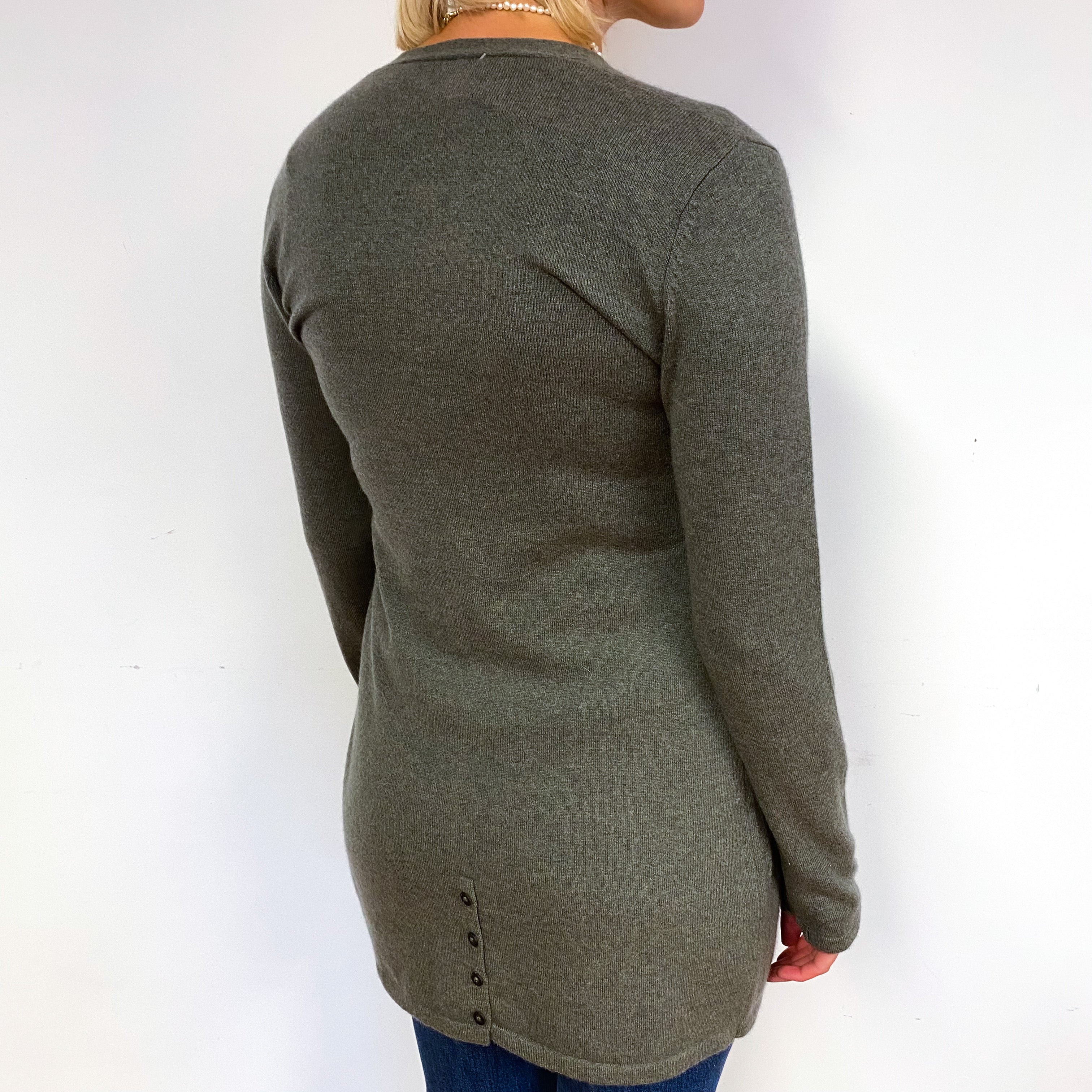 Khaki Grey Cashmere V-Neck Cardigan Small