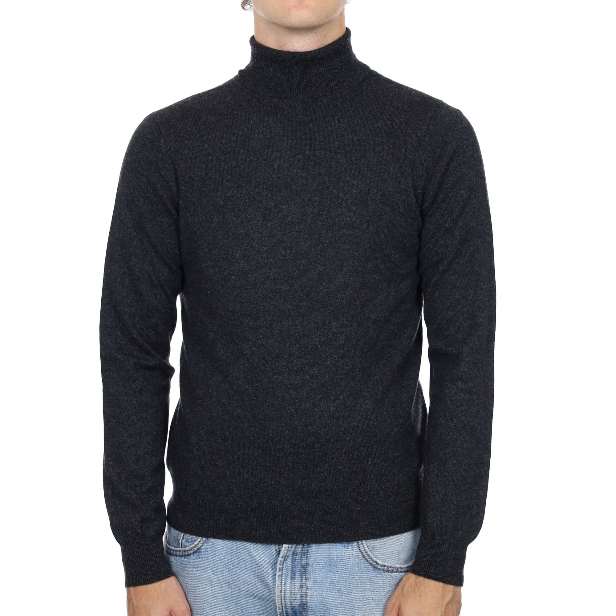 Men's Charcoal Grey Cashmere Polo Neck Jumper Medium