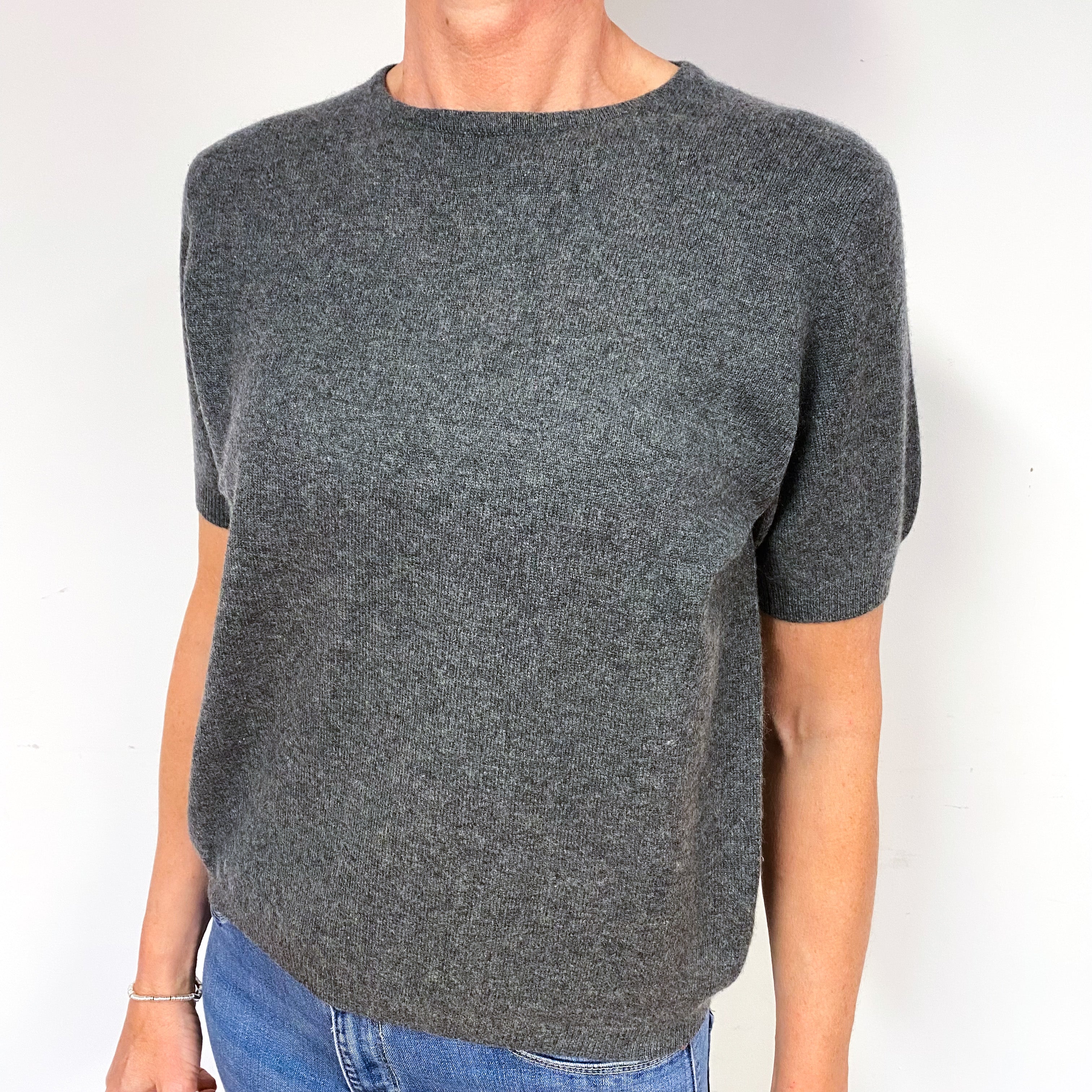 Slate Grey Cashmere Short Sleeve Jumper Medium