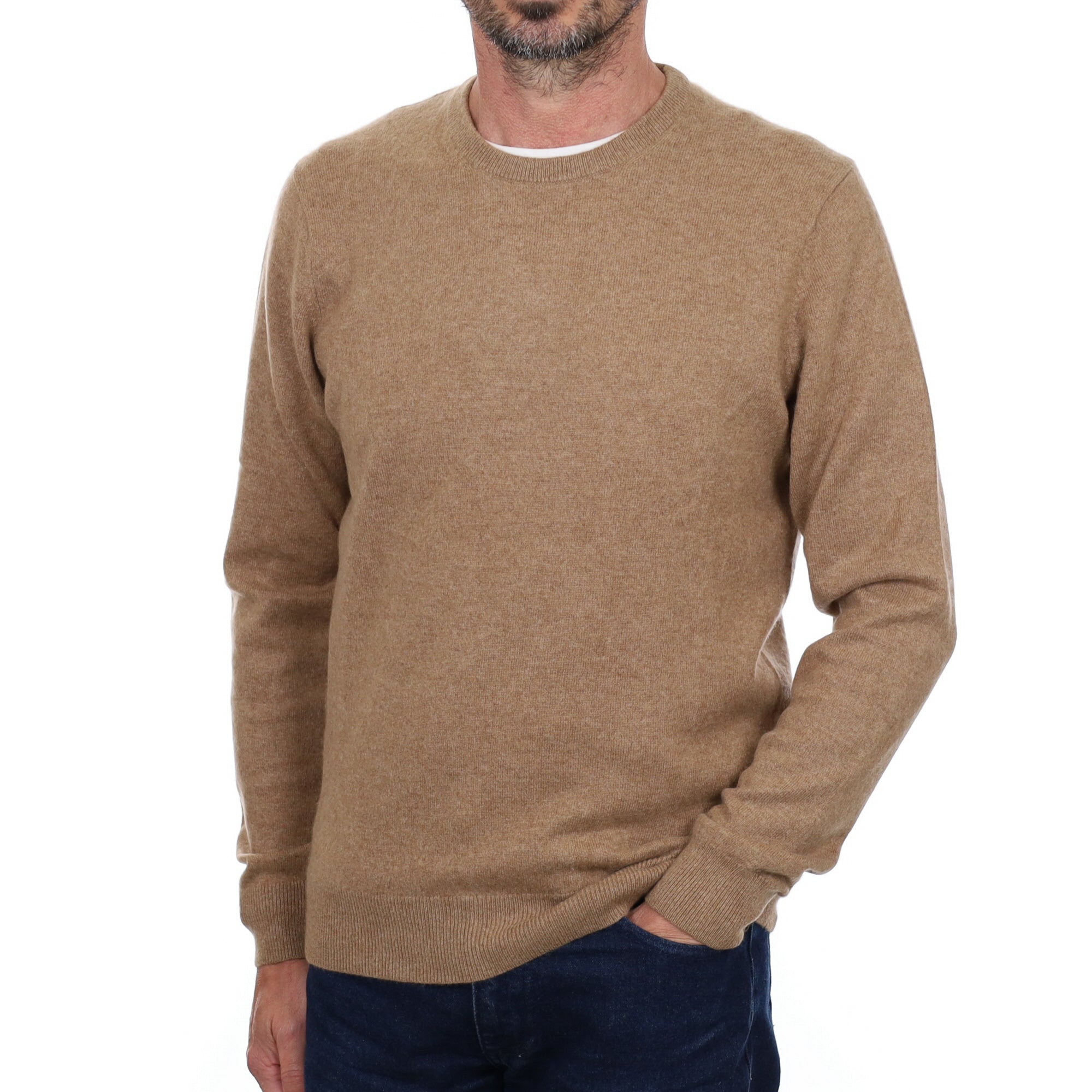 Men's Toffee Brown Cashmere Crew Neck Jumper Small