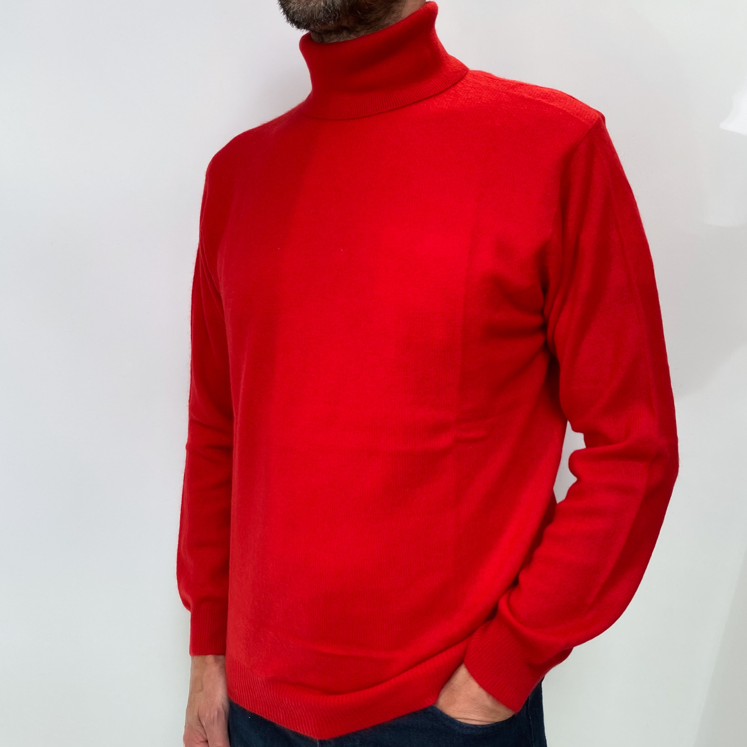 Crimson Red Men's Cashmere Polo Neck Jumper Small