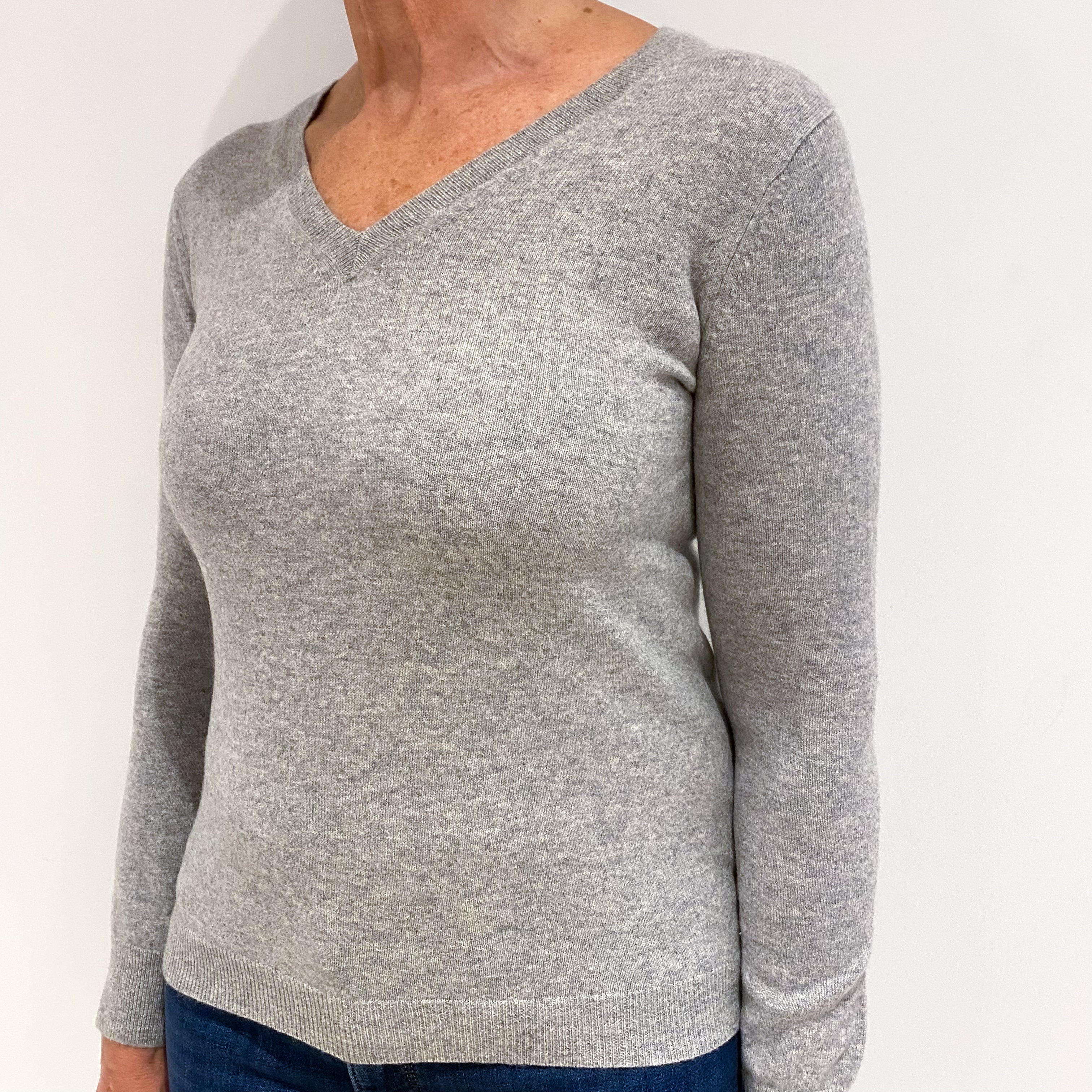 Smoke Grey Cashmere V Neck Jumper Medium